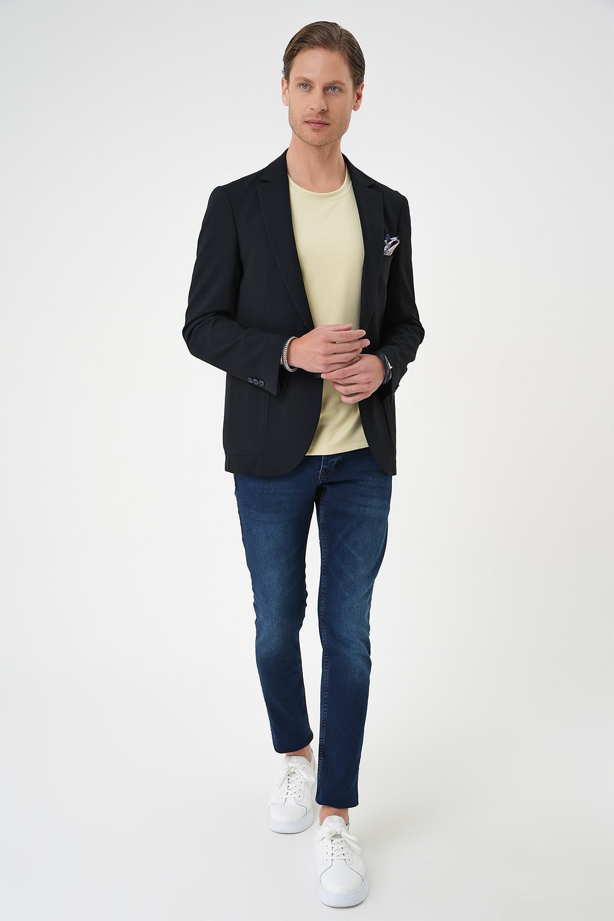 Comfort Fit Torba Cep Gofre Kumaş Koyu Lacivert Blazer Ceket C 679