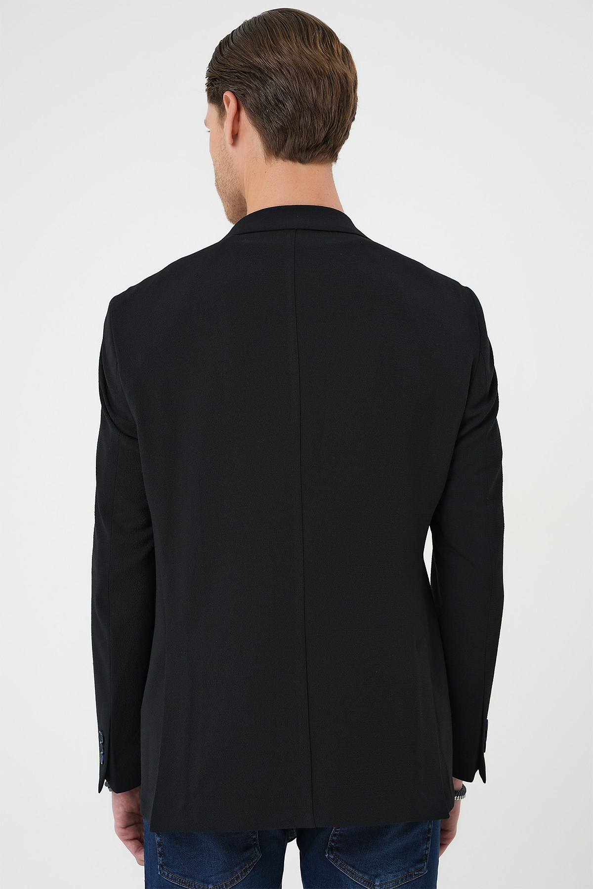 Comfort Fit Torba Cep Gofre Kumaş Koyu Lacivert Blazer Ceket C 679