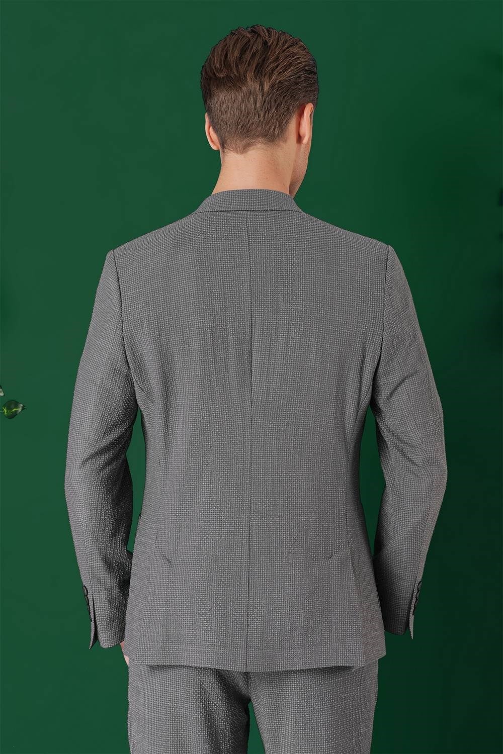 Comfort Fit Torba Cep Pötikare Gofre Kumaş Esnek Füme Ceket C 669
