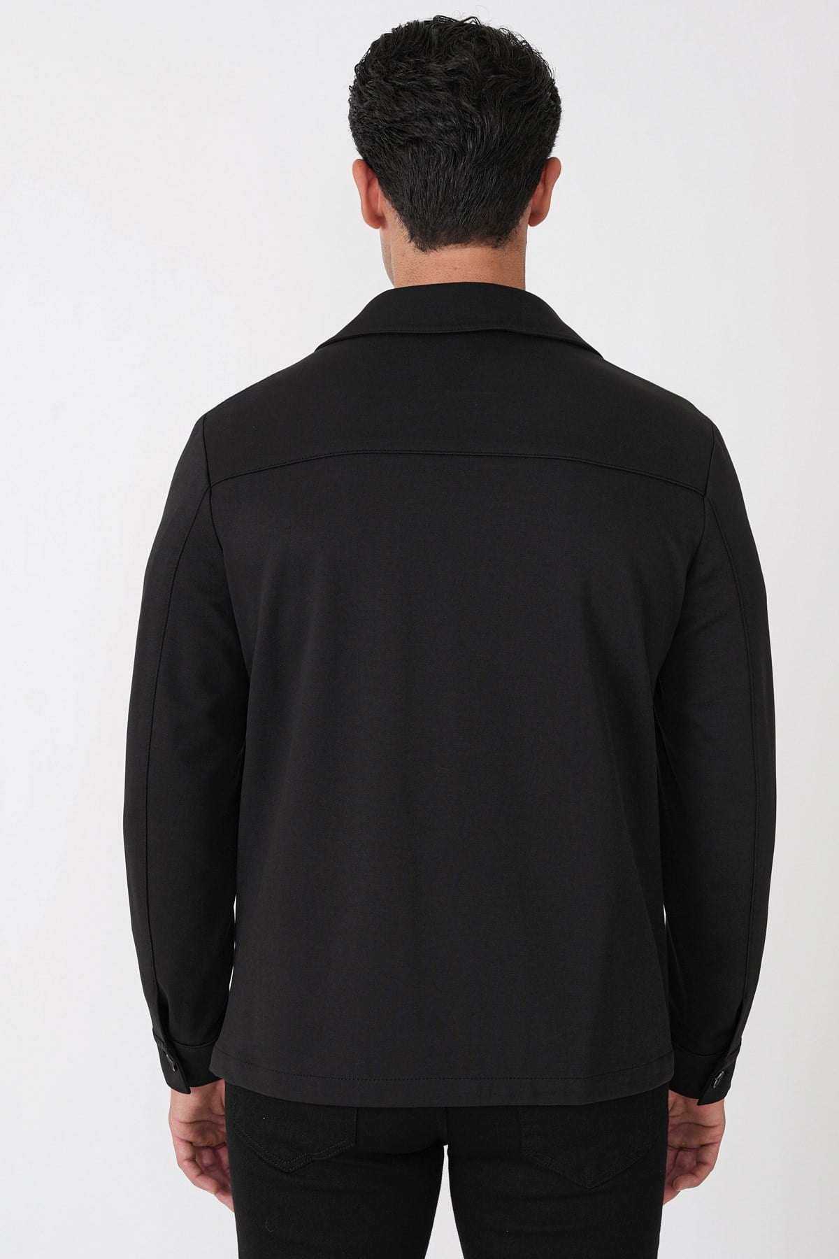 Comfort Fit Torba Cepli Esnek Pamuk Siyah Gömlek Ceket C 755