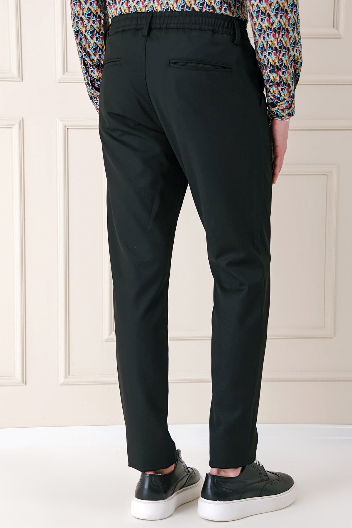 Comfort Fit Yan Cep Beli Lastikli Esnek Pamuk Siyah Jogger Pantolon P 1143