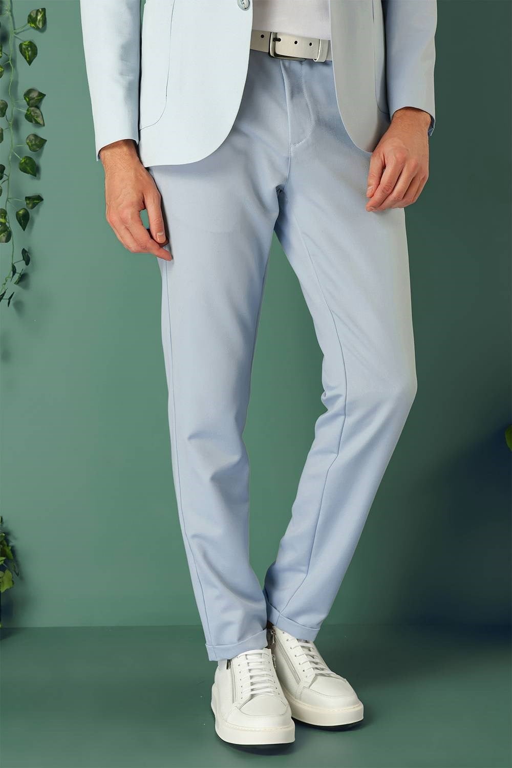 Comfort Fit Yan Cep Beli Lastikli Esnek Pamuk Mavi Jogger Pantolon P 1143