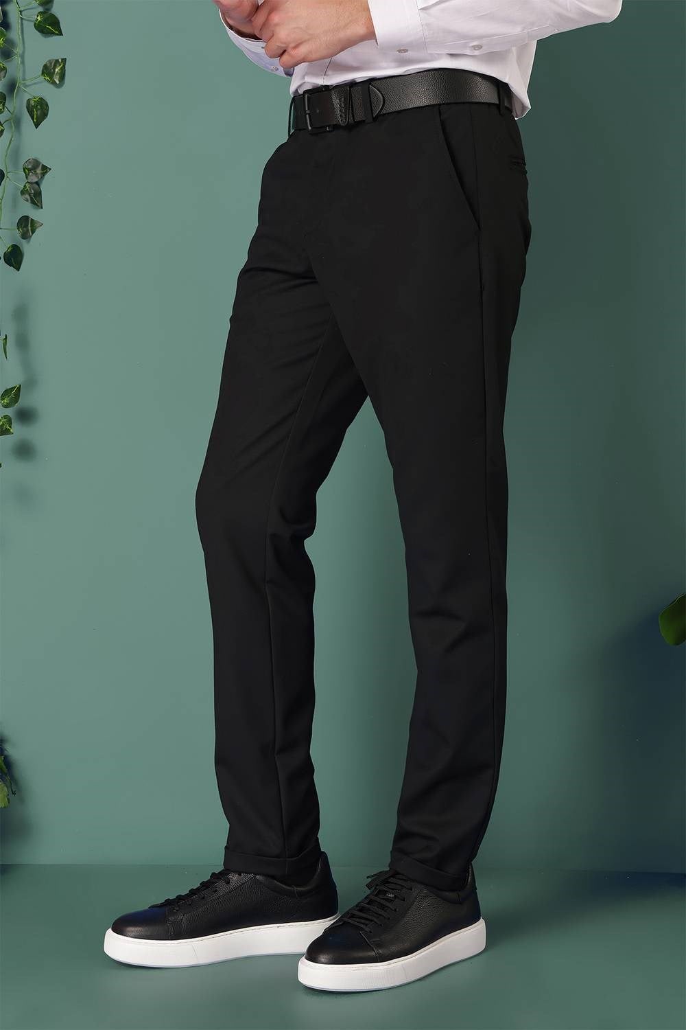 Comfort Fit Yan Cep Beli Lastikli Esnek Pamuk Siyah Jogger Pantolon P 1143