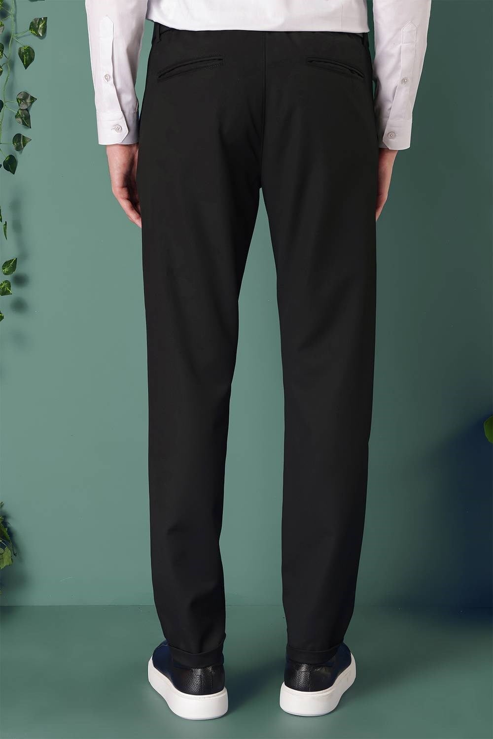 Comfort Fit Yan Cep Beli Lastikli Esnek Pamuk Siyah Jogger Pantolon P 1143