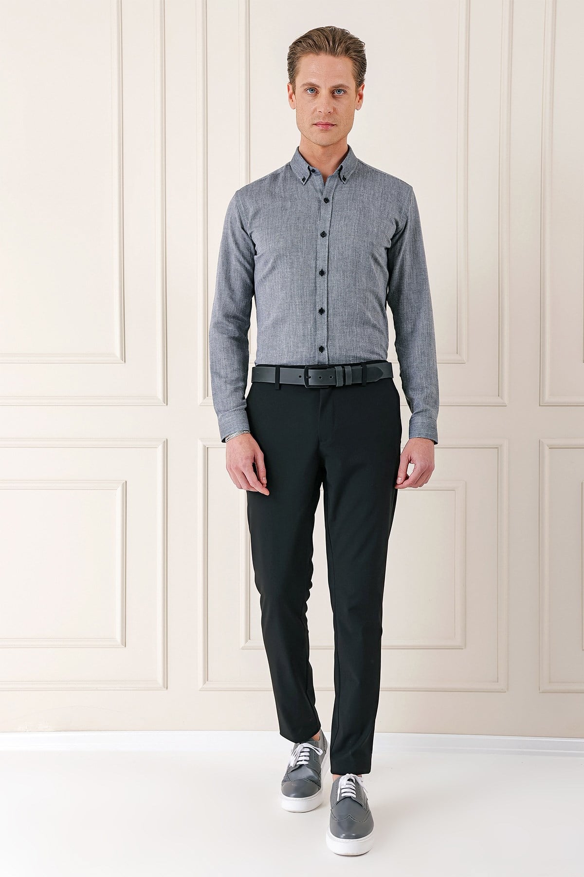 Comfort Fit Yan Cep Pamuk Gabardin Casual Siyah Pantolon P 1146