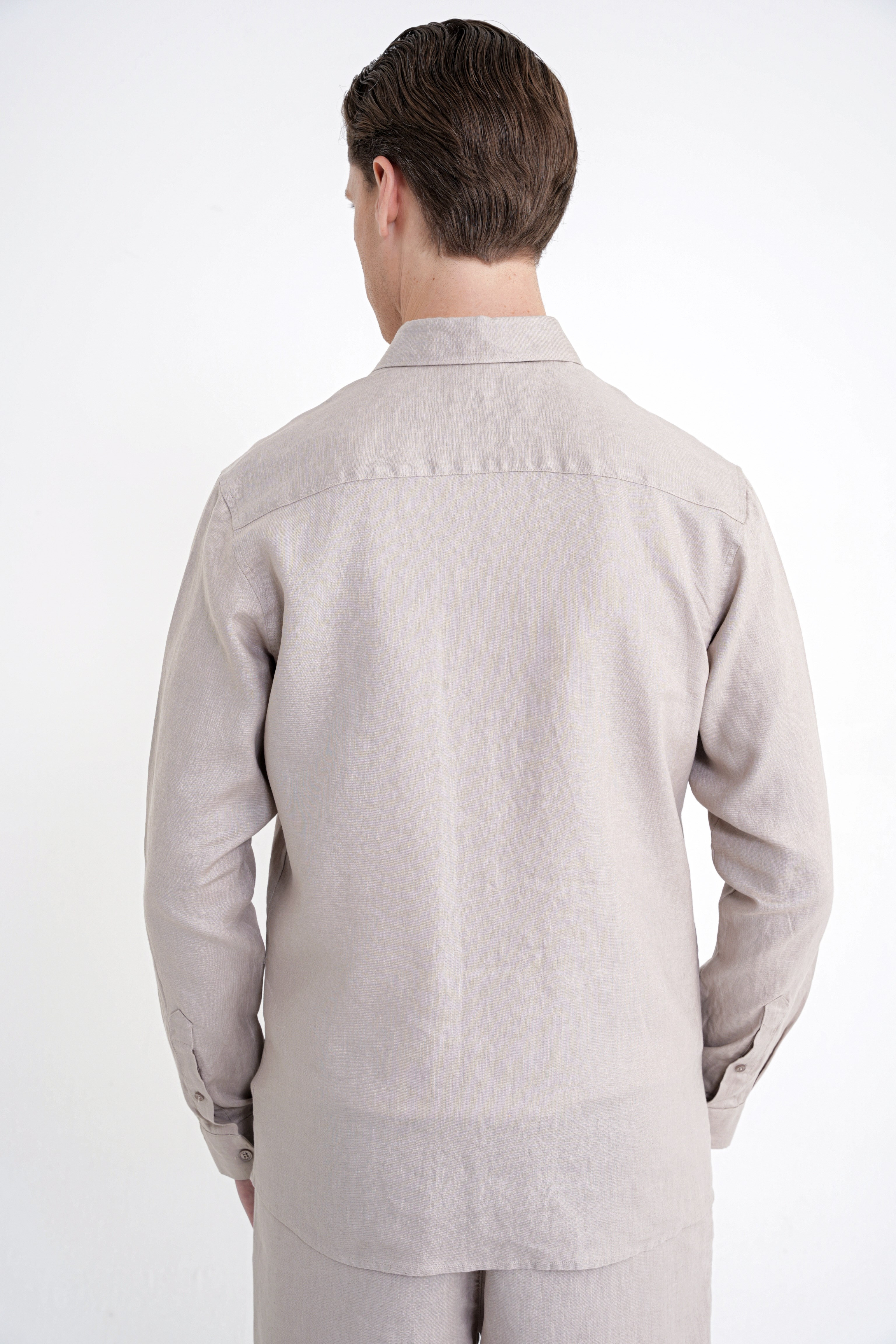 Comfort Fit Yan Cepli %100 Keten Taş Gömlek Ceket G 1602