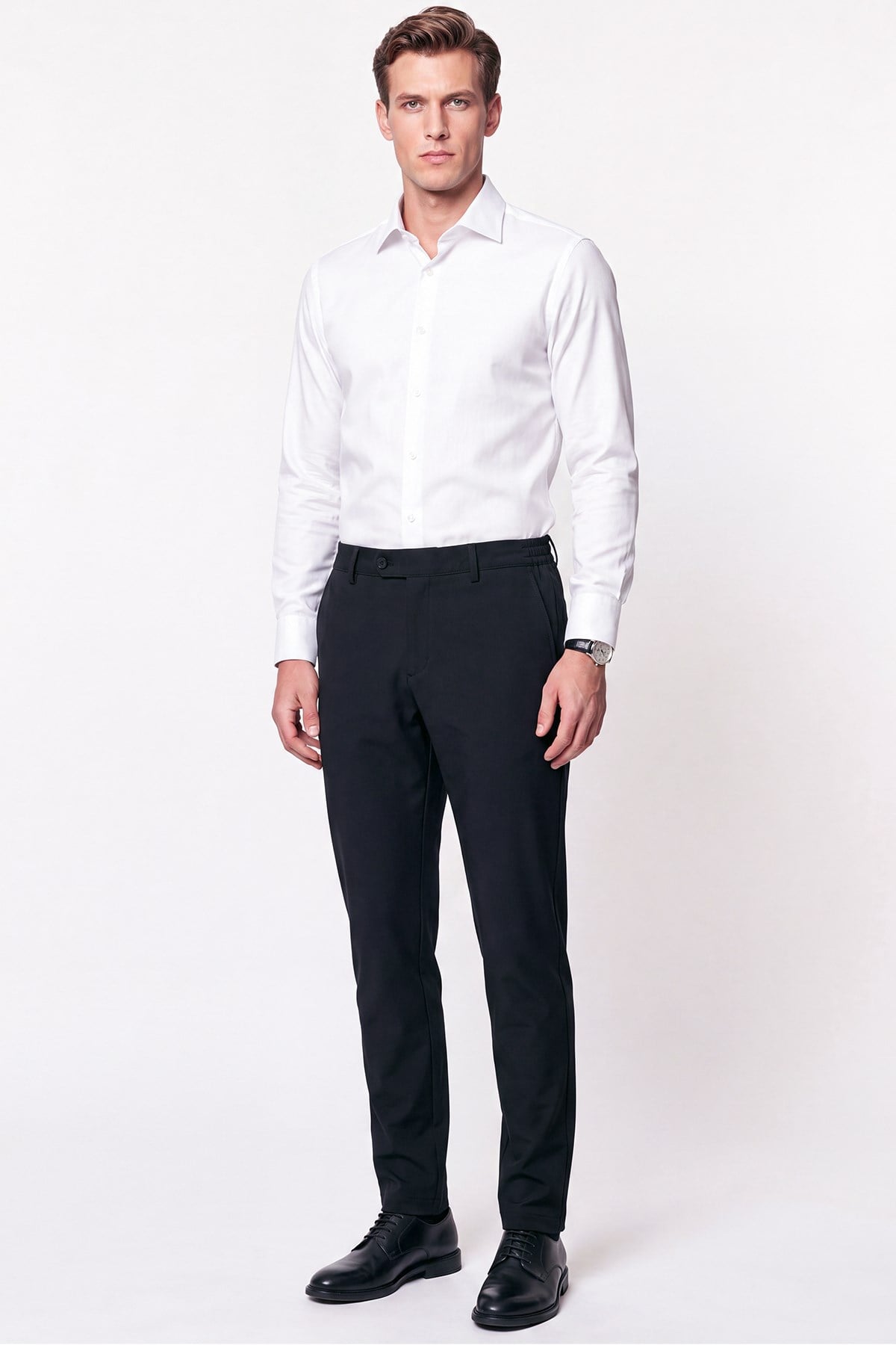 Comfort Fit Yan Cepli Beli Lastikli Esnek Pamuk Siyah Jogger Pantolon P 1223