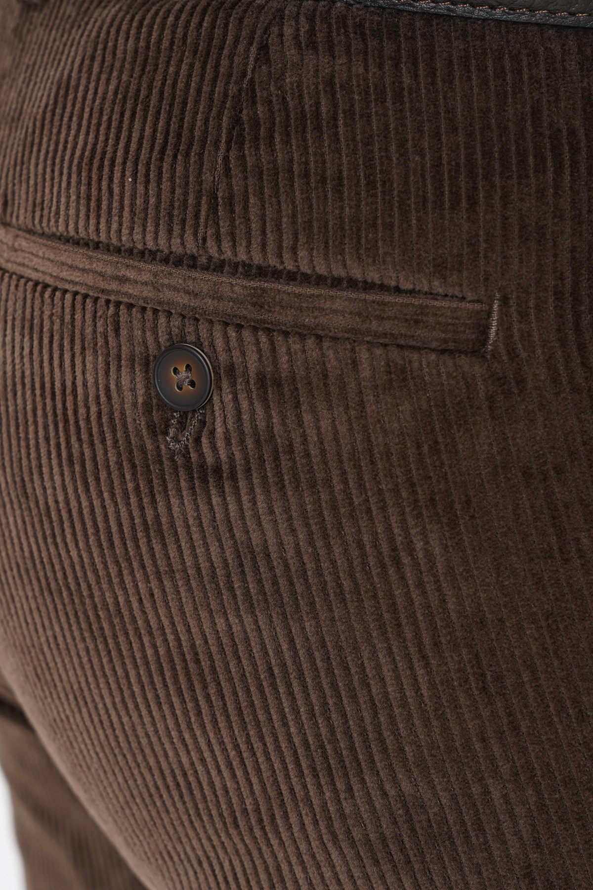 Comfort Fit Yan Cepli Dikine Fitilli Esnek Kahverengi Kadife Pantolon P 1235