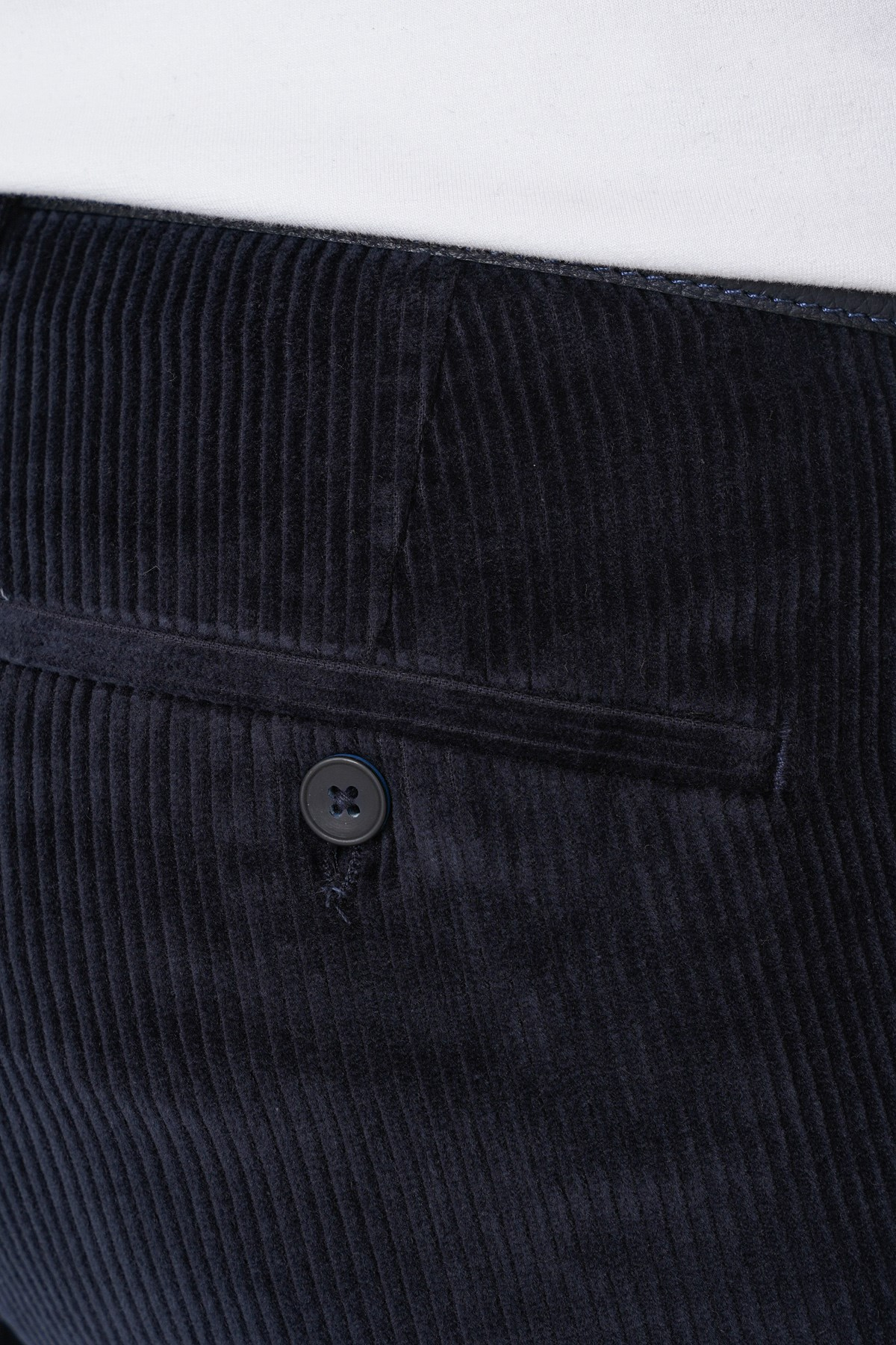 Comfort Fit Yan Cepli Dikine Fitilli Esnek Lacivert Kadife Pantolon P 1235