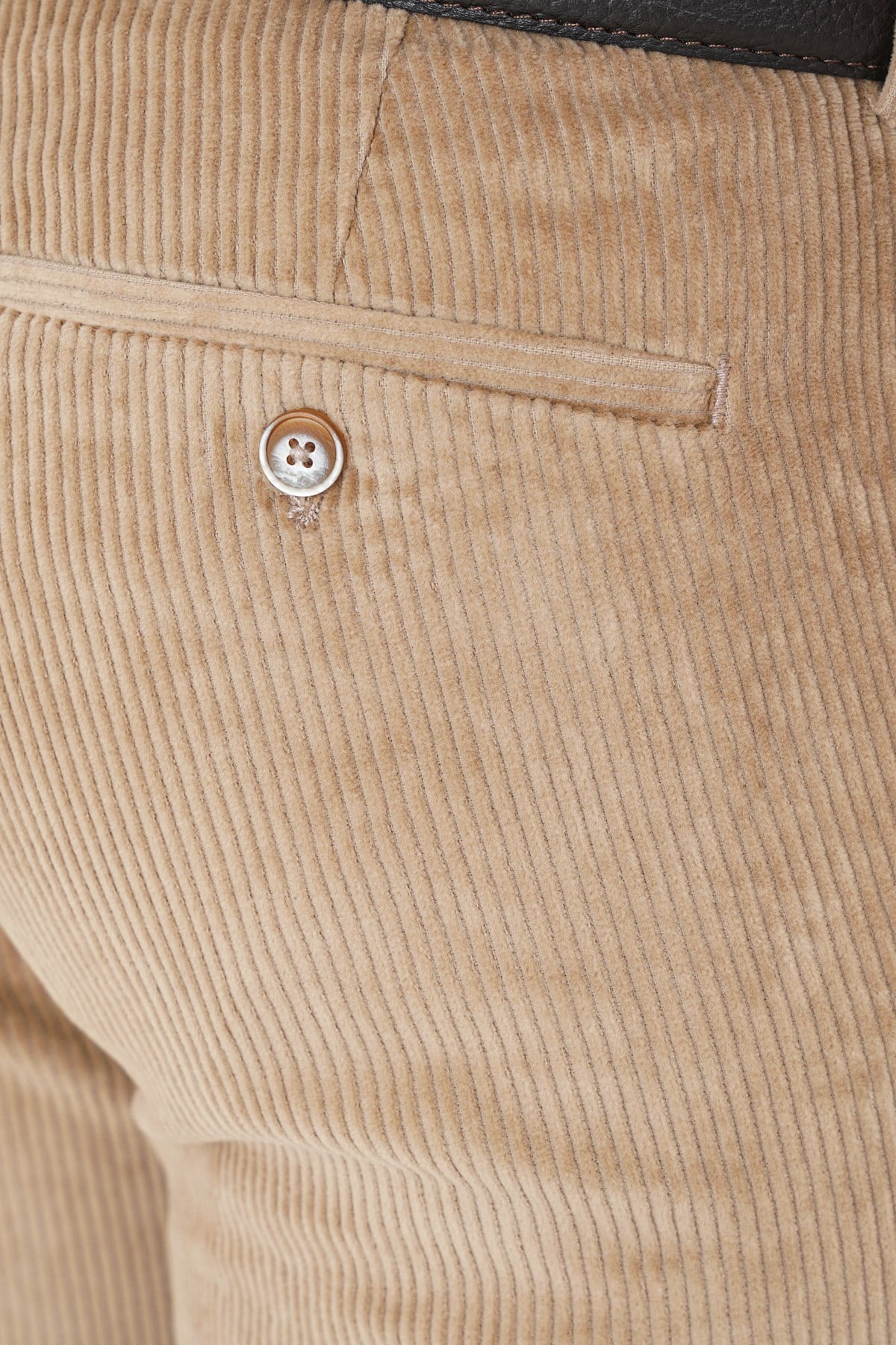 Comfort Fit Yan Cepli Dikine Fitilli Esnek Bej Kadife Pantolon P 1235
