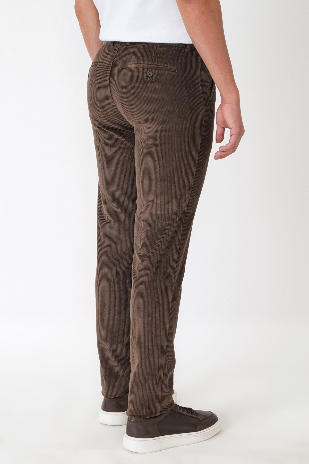 Comfort Fit Yan Cepli Dikine Fitilli Esnek Kahverengi Kadife Pantolon P 1235