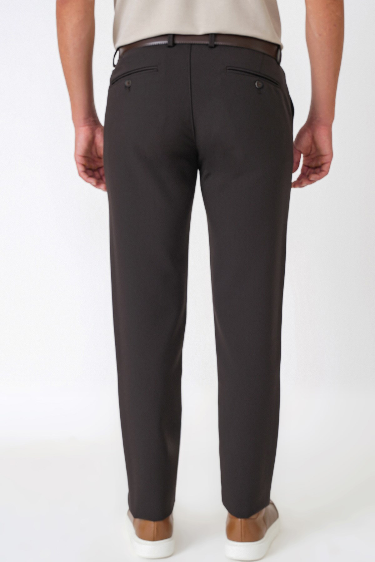 Comfort Fit Yan Cepli Esnek Pamuklu Kahverengi Pantolon P 1234