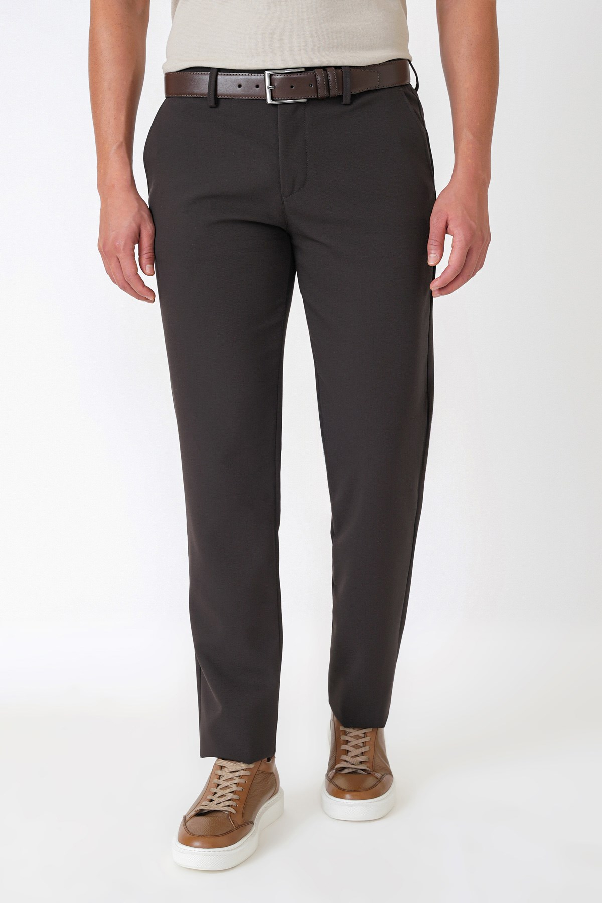 Comfort Fit Yan Cepli Esnek Pamuklu Kahverengi Pantolon P 1234
