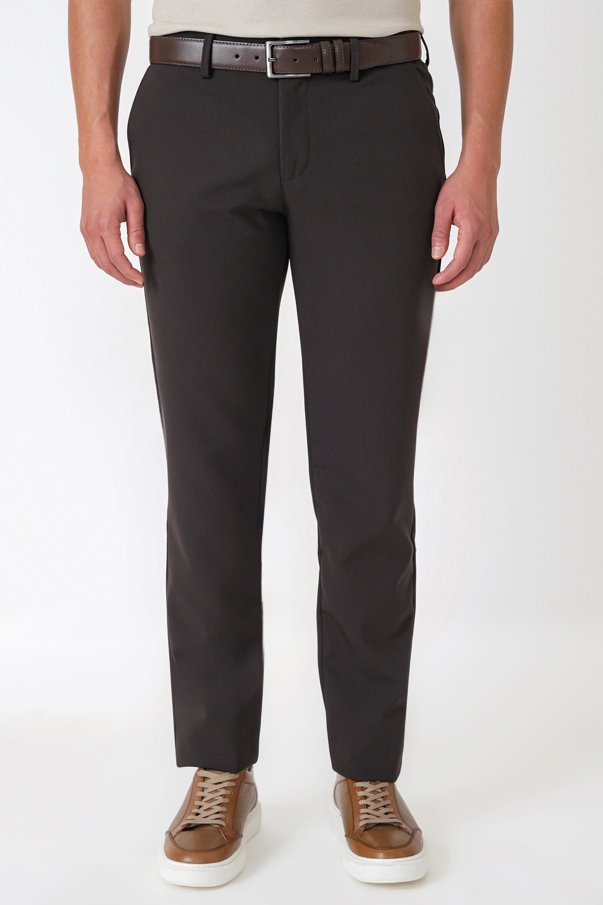 Comfort Fit Yan Cepli Esnek Pamuklu Kahverengi Pantolon P 1234
