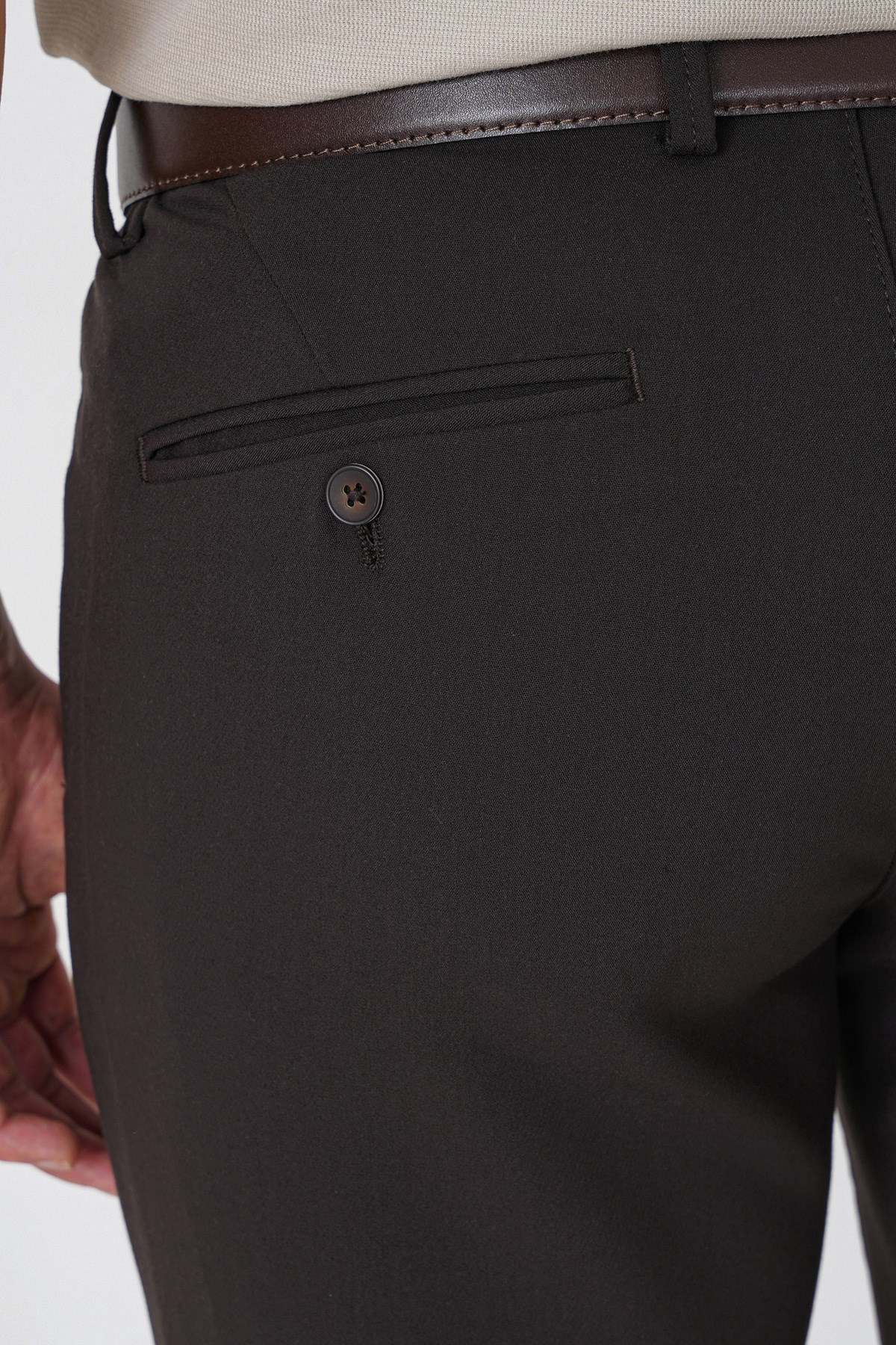 Comfort Fit Yan Cepli Esnek Pamuklu Kahverengi Pantolon P 1234