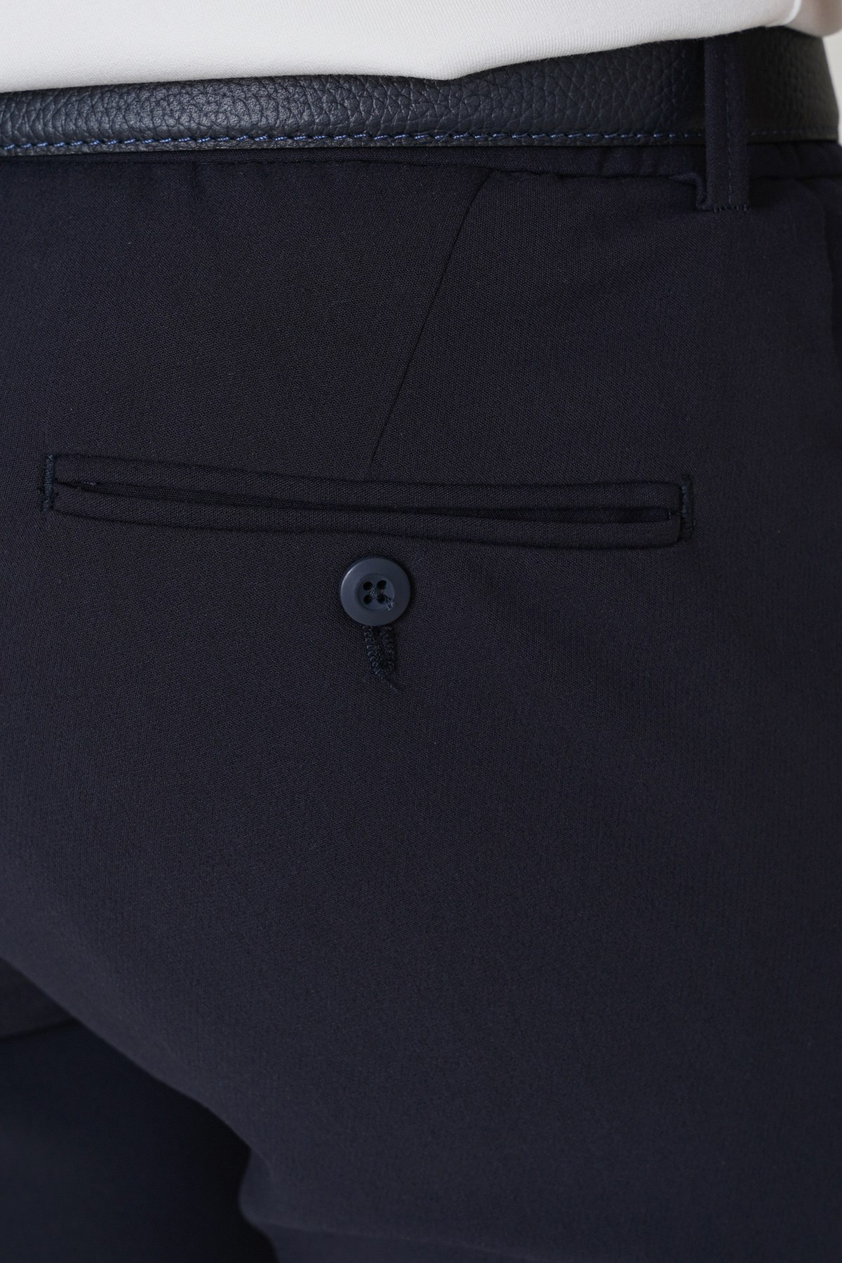 Comfort Fit Yan Cepli Esnek Pamuklu Lacivert Pantolon P 1234