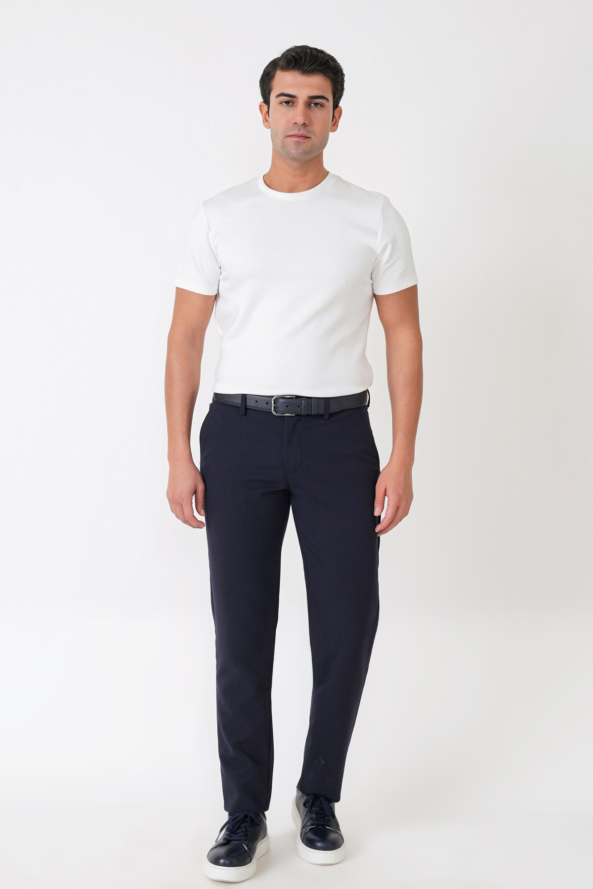 Comfort Fit Yan Cepli Esnek Pamuklu Lacivert Pantolon P 1234