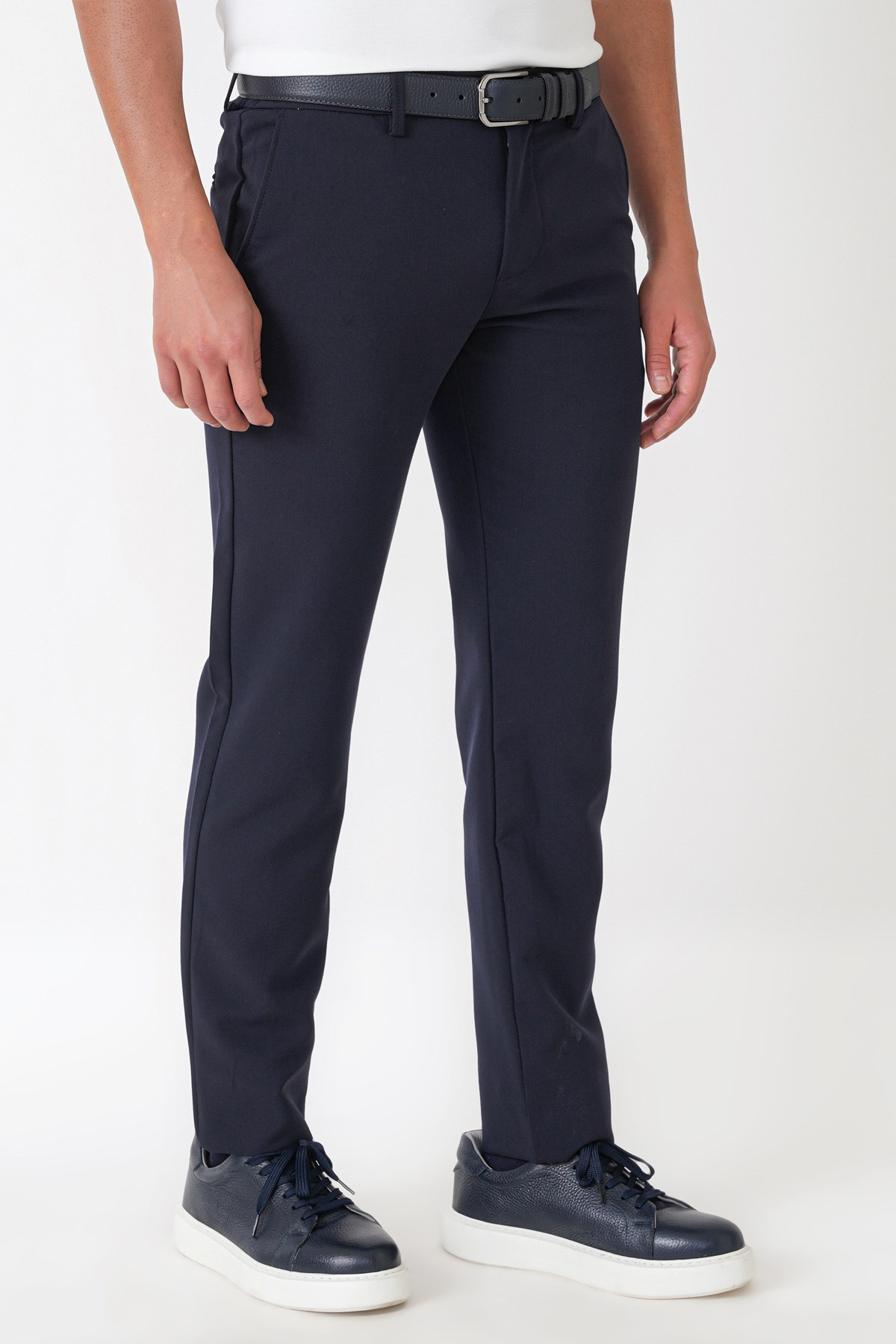 Comfort Fit Yan Cepli Esnek Pamuklu Lacivert Pantolon P 1234