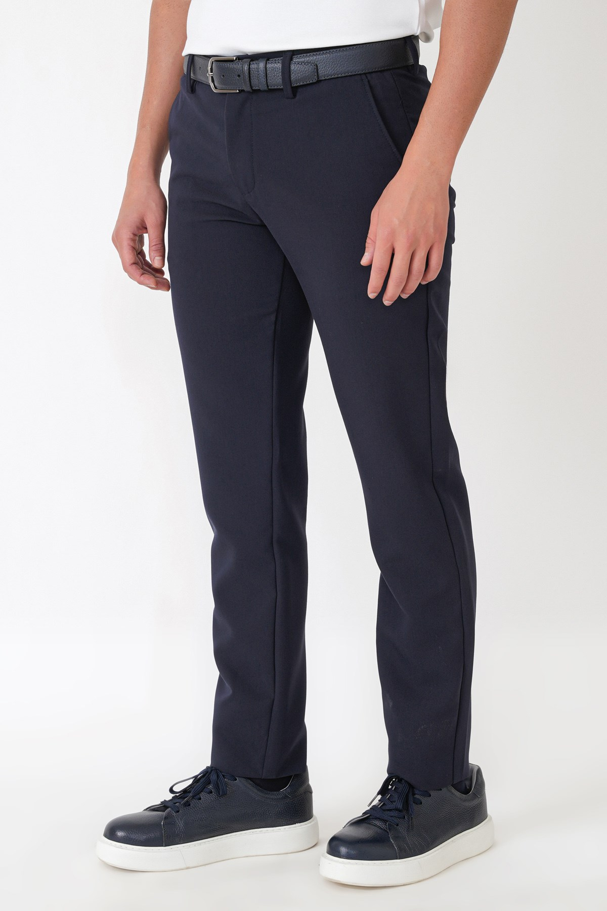 Comfort Fit Yan Cepli Esnek Pamuklu Lacivert Pantolon P 1234