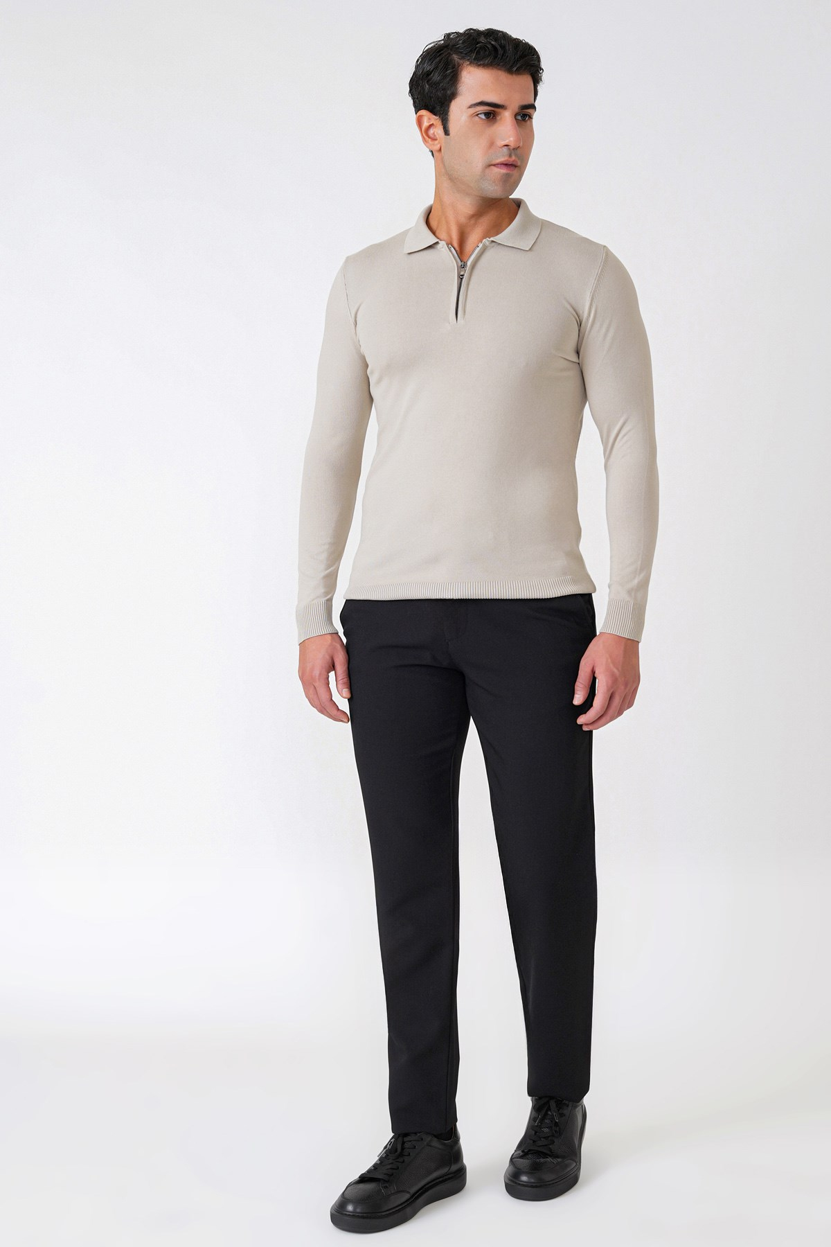 Comfort Fit Yan Cepli Esnek Pamuklu Siyah Pantolon P 1234