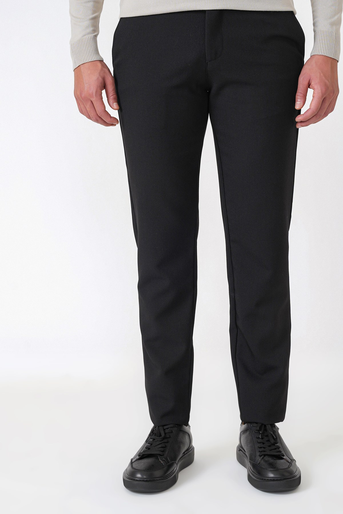 Comfort Fit Yan Cepli Esnek Pamuklu Siyah Pantolon P 1234