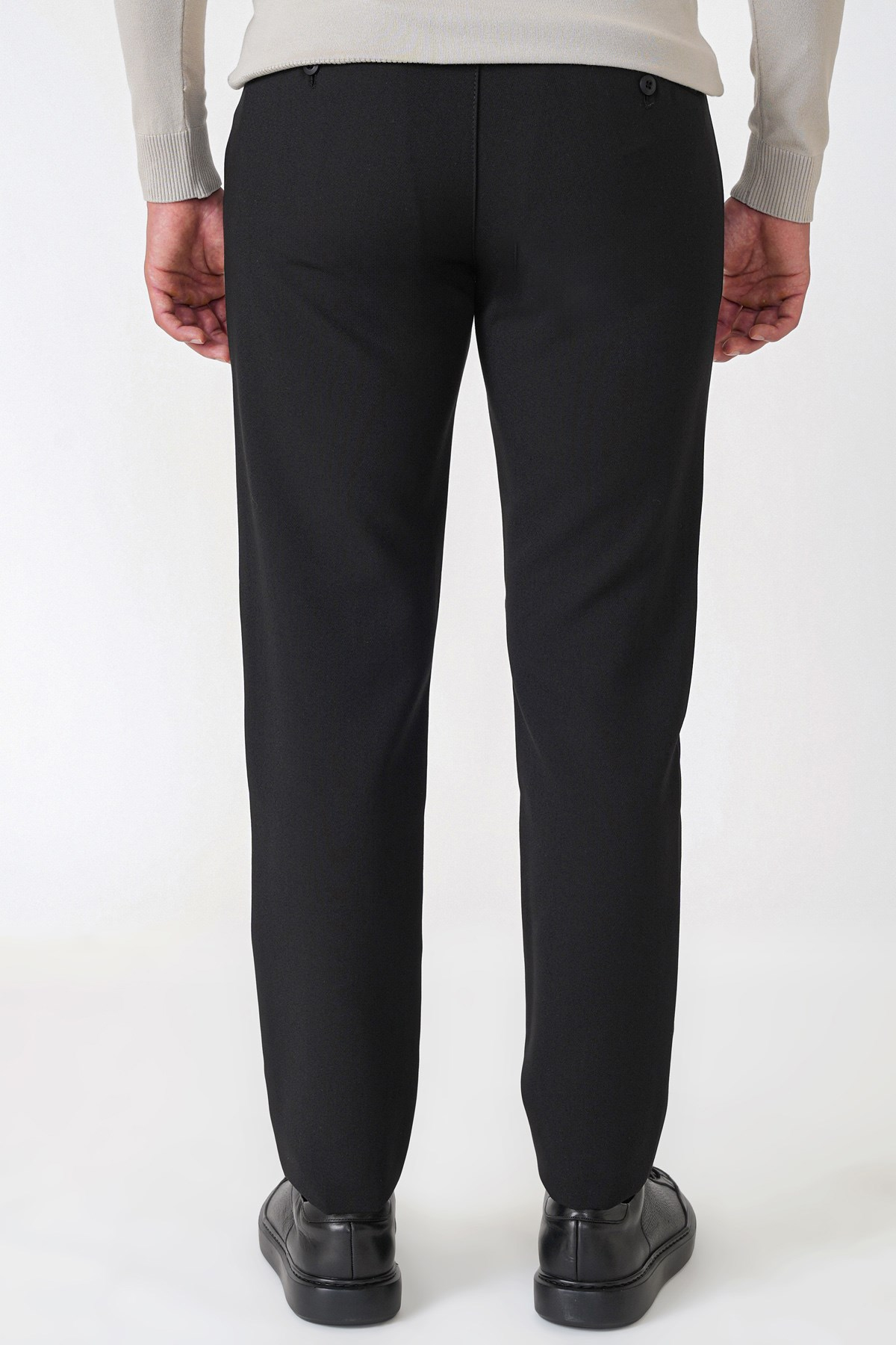 Comfort Fit Yan Cepli Esnek Pamuklu Siyah Pantolon P 1234