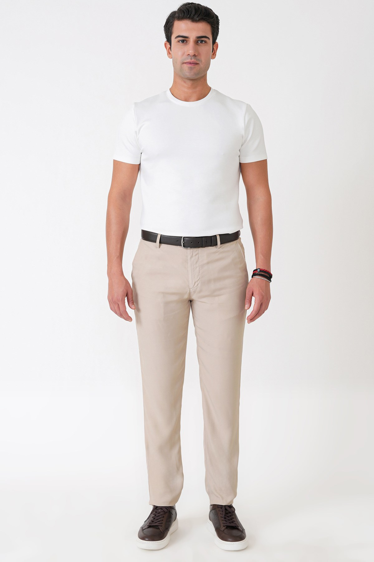 Comfort Fit Yan Cepli Pamuklu Bej Pantolon P 1225