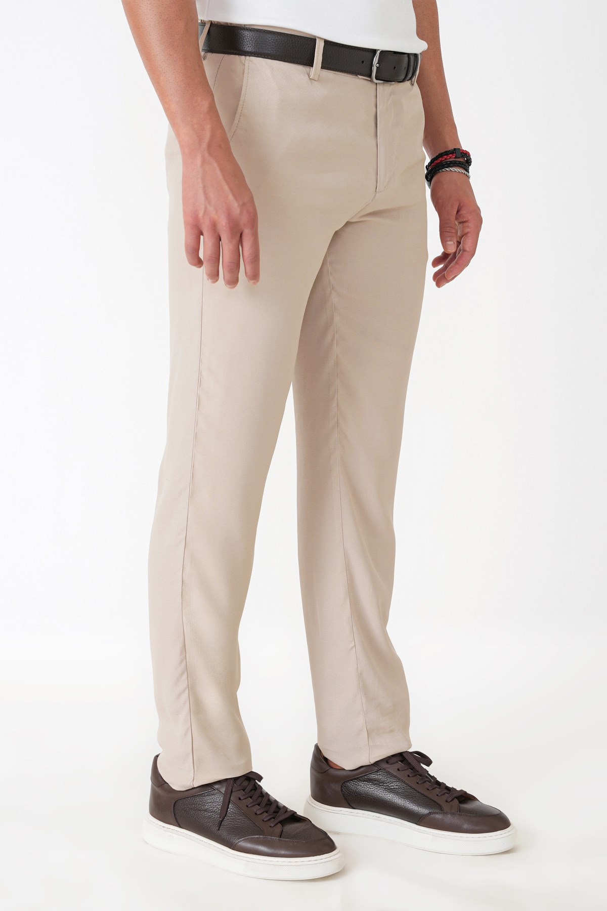 Comfort Fit Yan Cepli Pamuklu Bej Pantolon P 1225