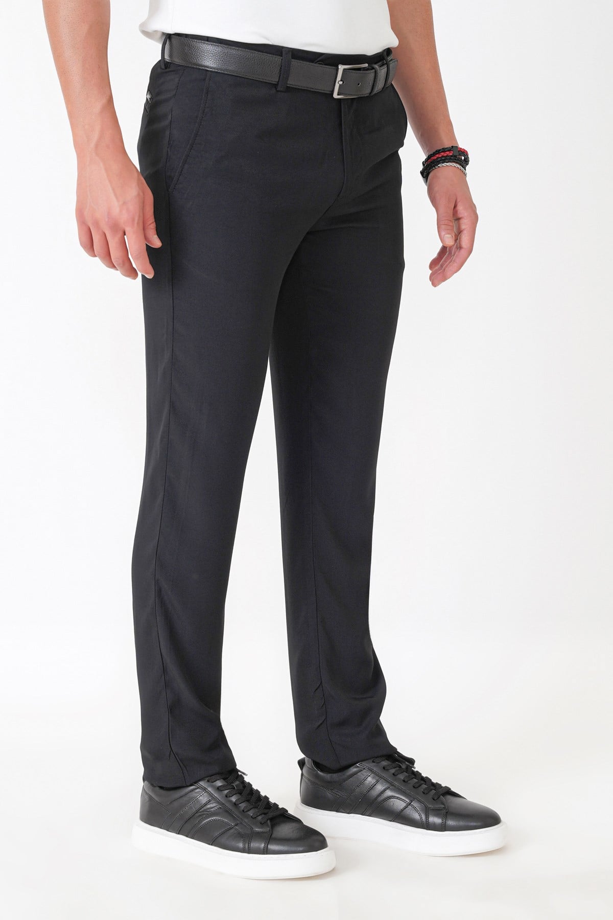 Comfort Fit Yan Cepli Pamuklu Siyah Pantolon P 1225