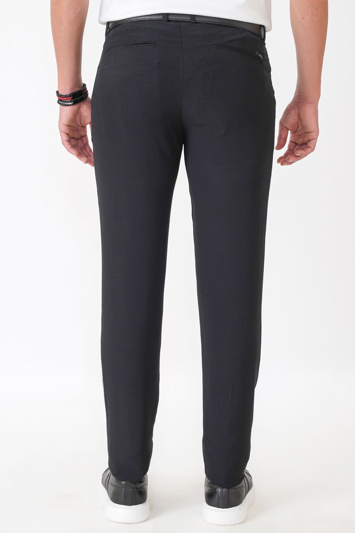 Comfort Fit Yan Cepli Pamuklu Siyah Pantolon P 1225