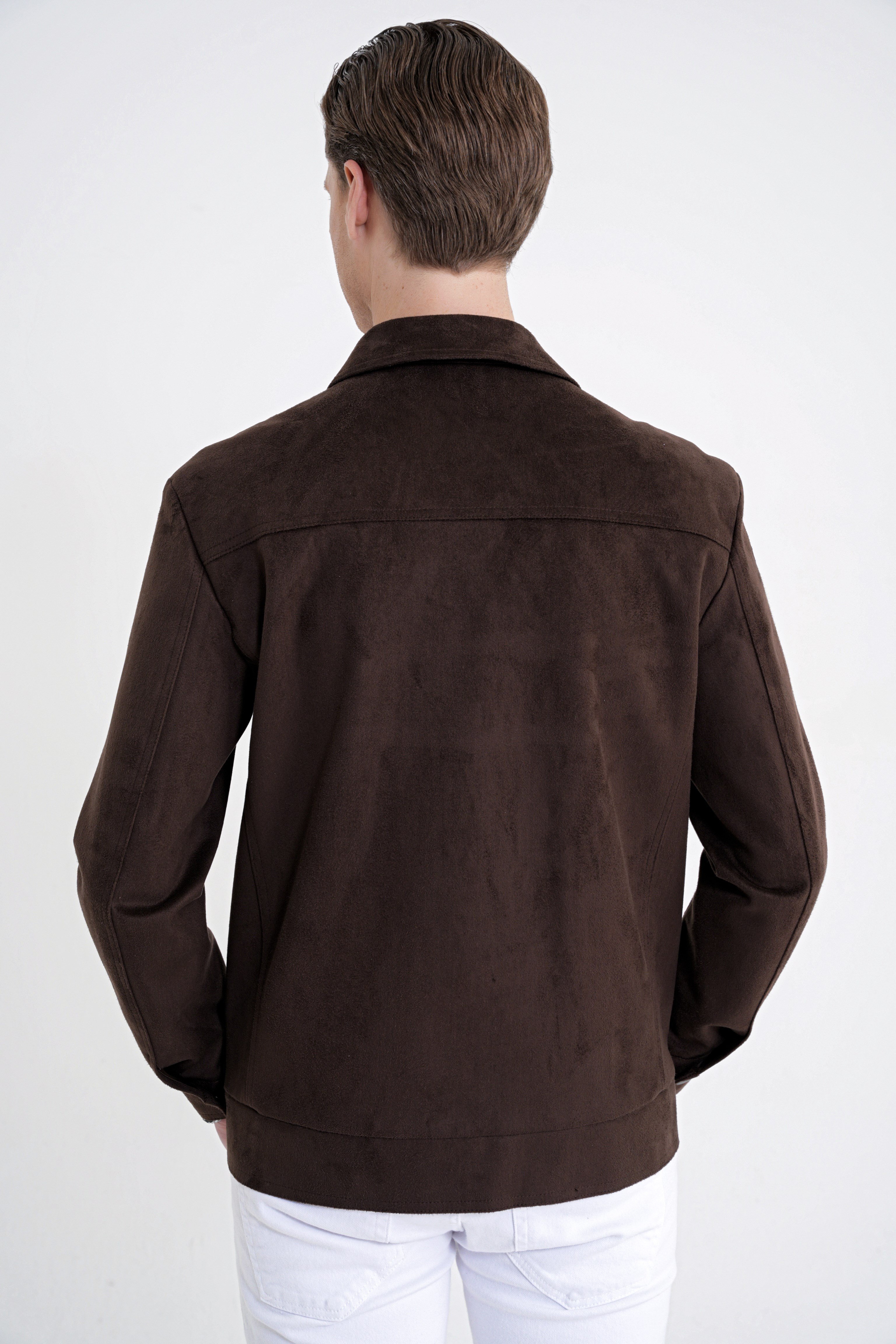 Comfort Fit Yan Cepli Süet Görünümlü Kahverengi Mont MT 180