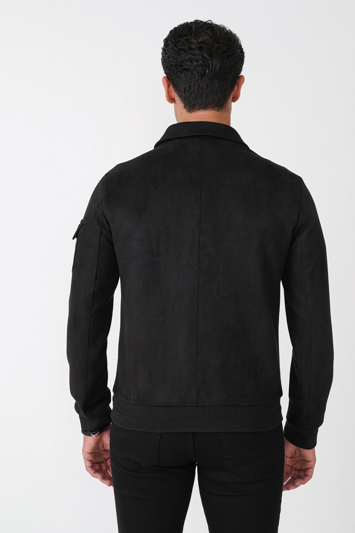 Comfort Fit Yandan Cepli Kol Etek Ribanalı Siyah Süet Mont MT 182