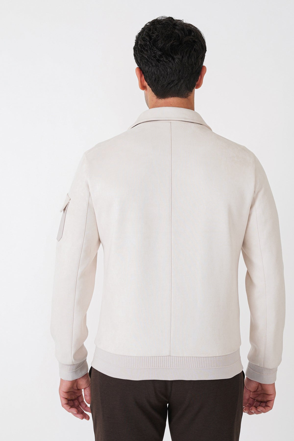 Comfort Fit Yandan Cepli Kol Etek Ribanalı Açık Bej Süet Mont MT 182