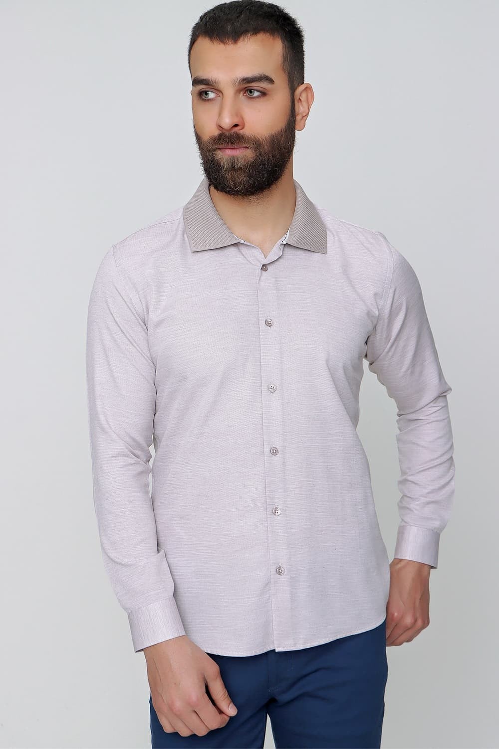 G 1491 Slim Fit Bej Spor Gömlek