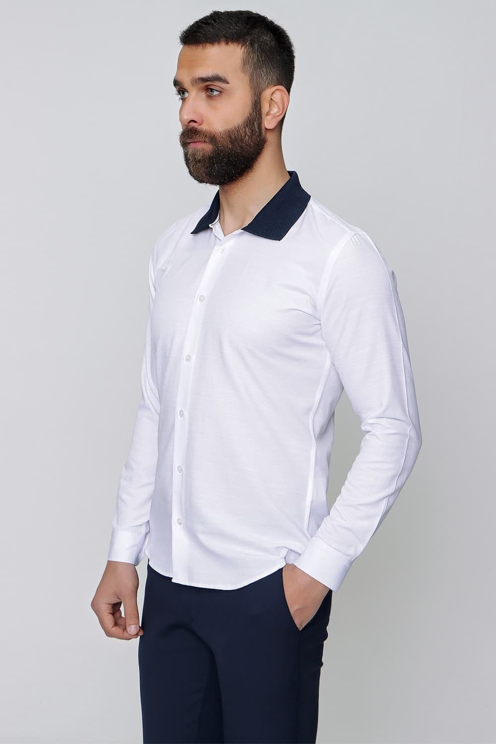 G 1491 Slim Fit Beyaz Spor Gömlek
