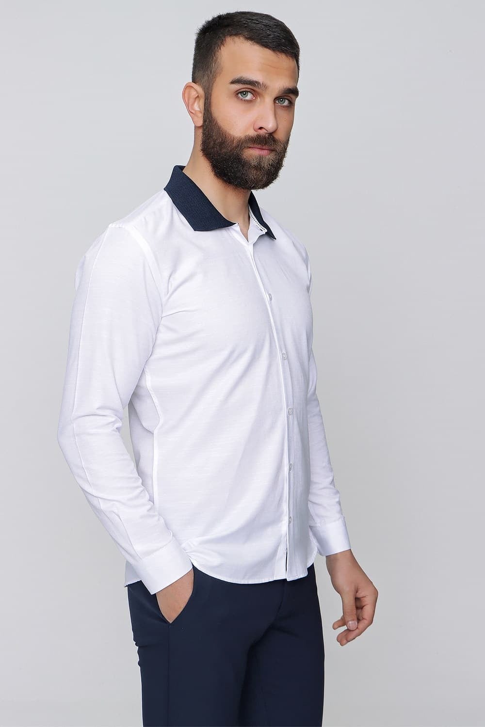 G 1491 Slim Fit Beyaz Spor Gömlek