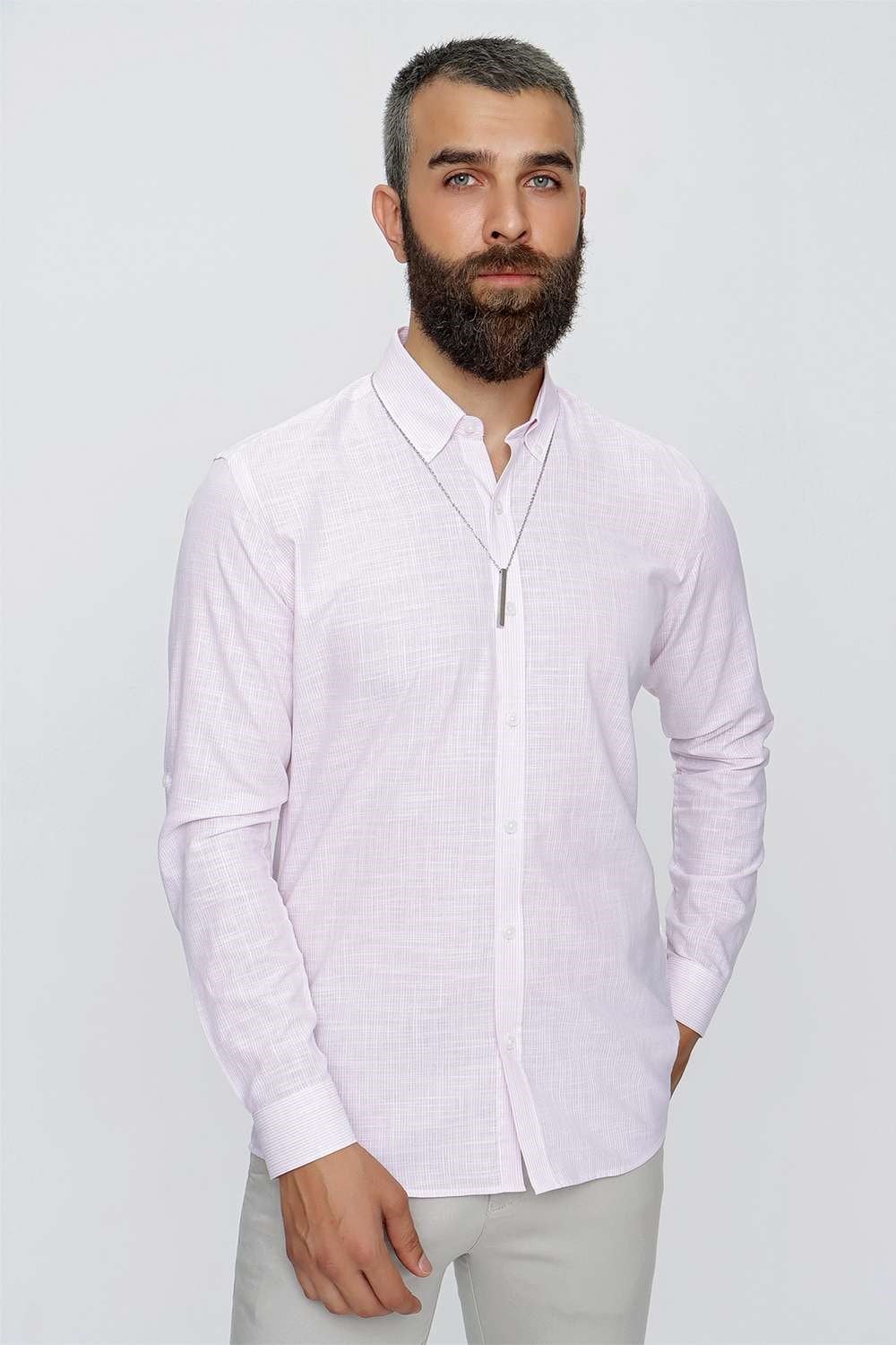 G 1513 Slim Fit Pembeyaz Spor Gömlek