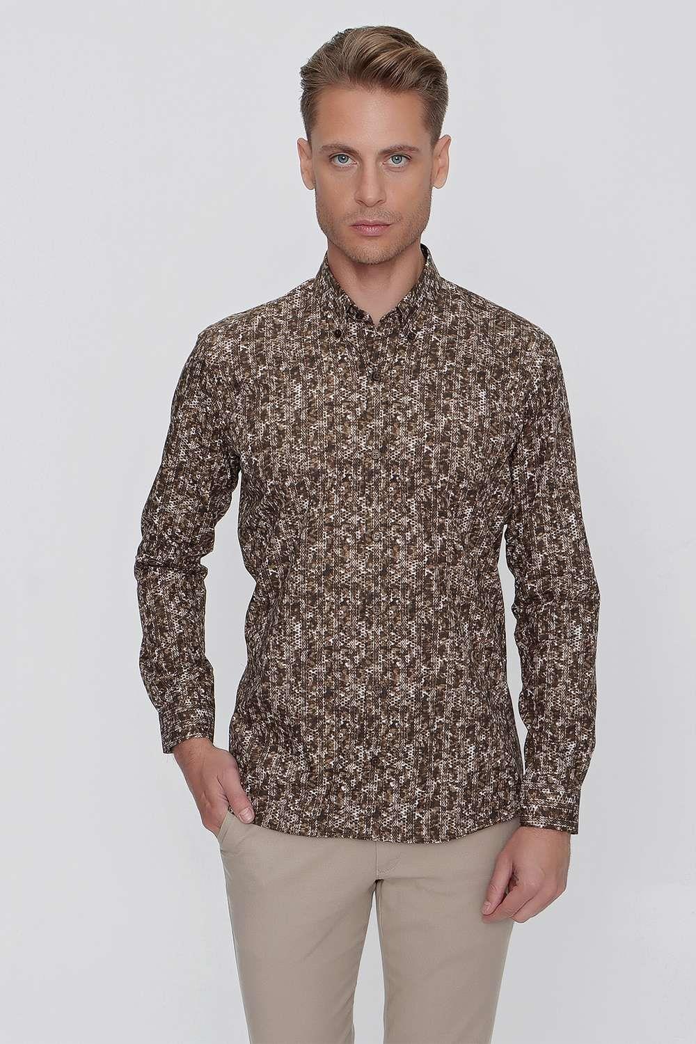 G 1521 Slim Fit Tütün Spor Gömlek
