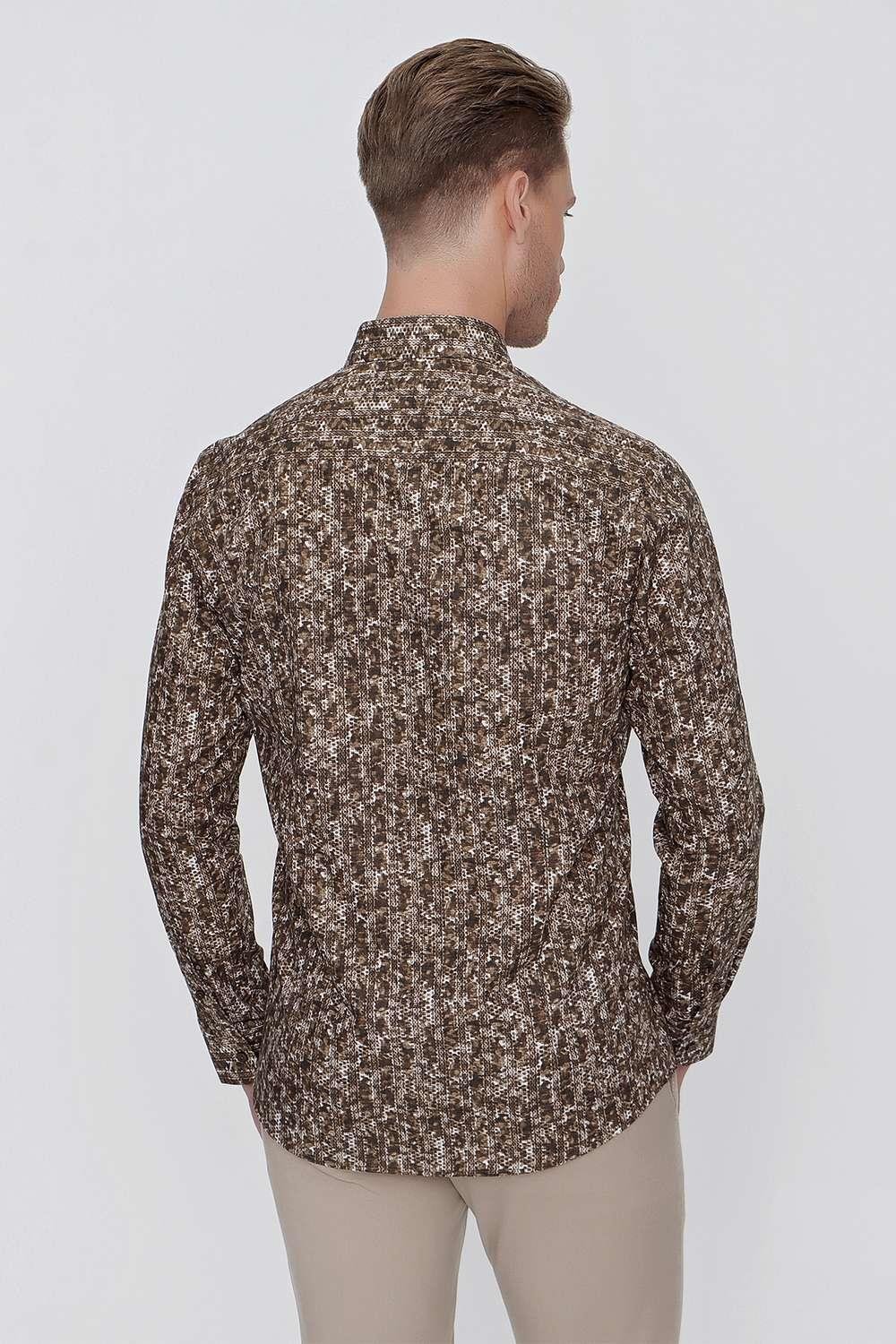 G 1521 Slim Fit Tütün Spor Gömlek