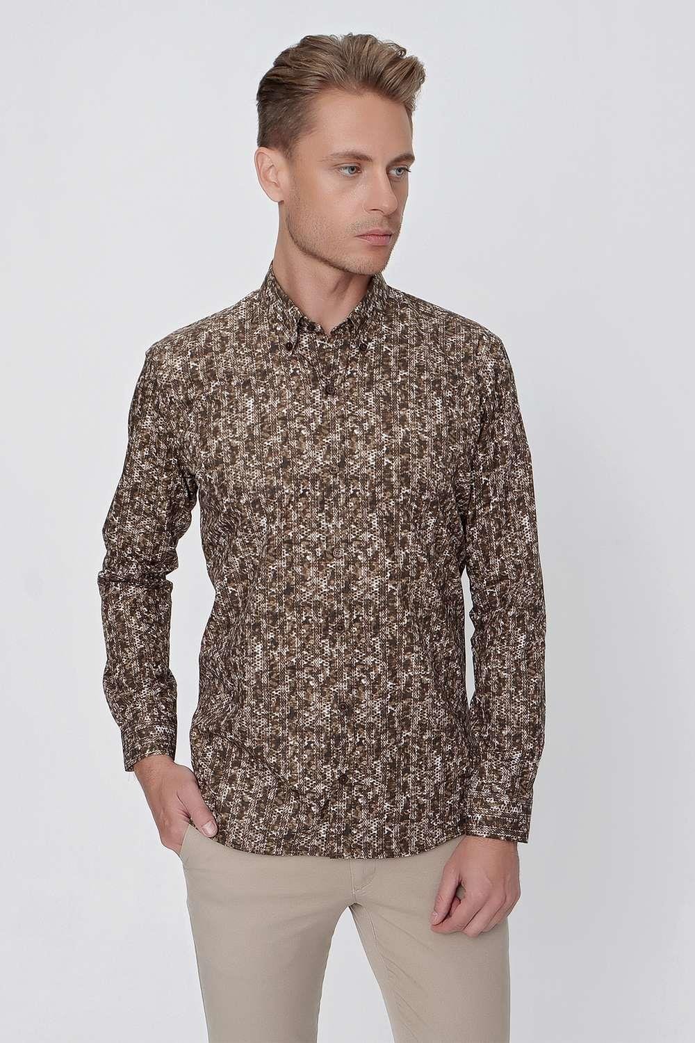 G 1521 Slim Fit Tütün Spor Gömlek