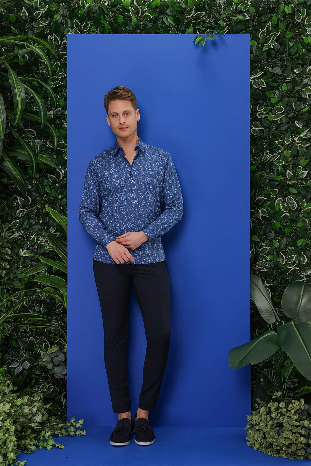 G 1540 Slim Fit Lacivert Klasik Gömlek