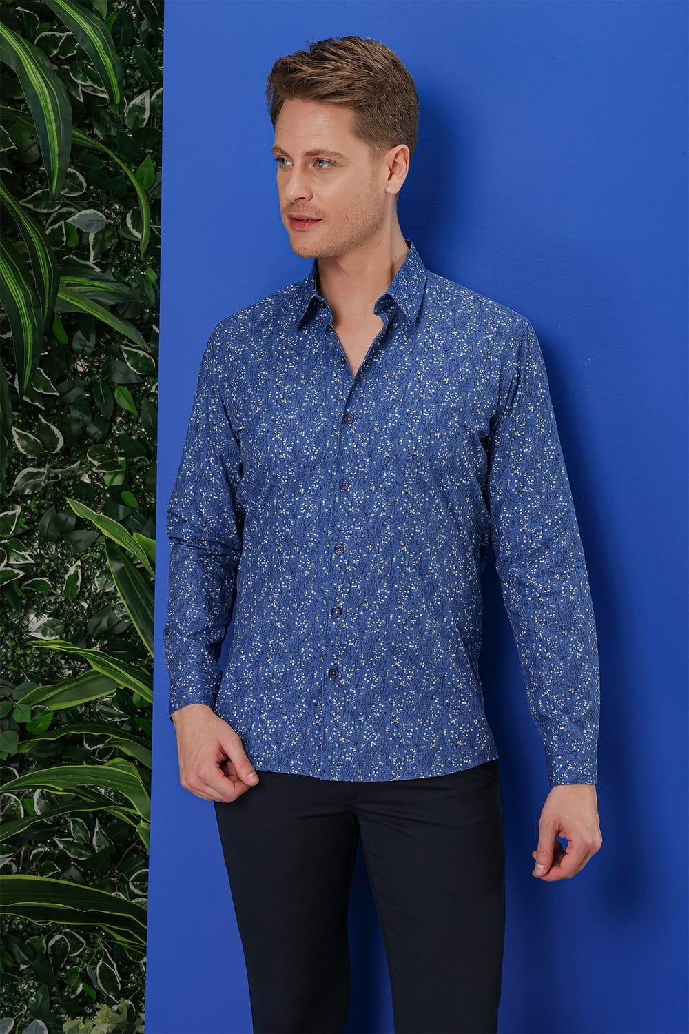 G 1540 Slim Fit Lacivert Klasik Gömlek