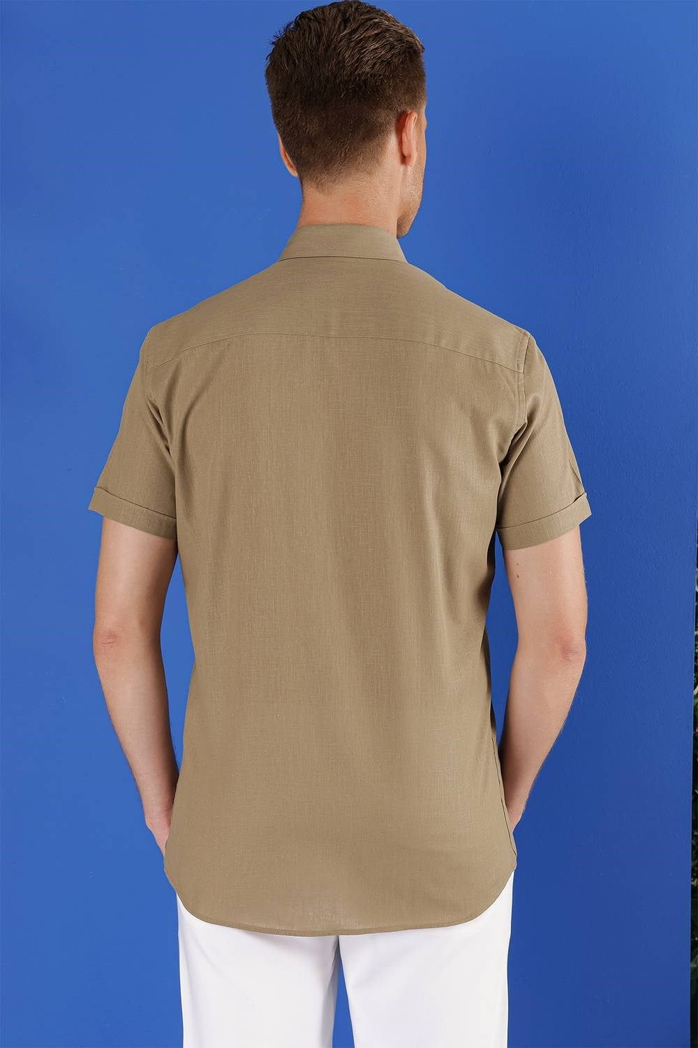 G 1556 Slim Fit Haki Klasik Gömlek