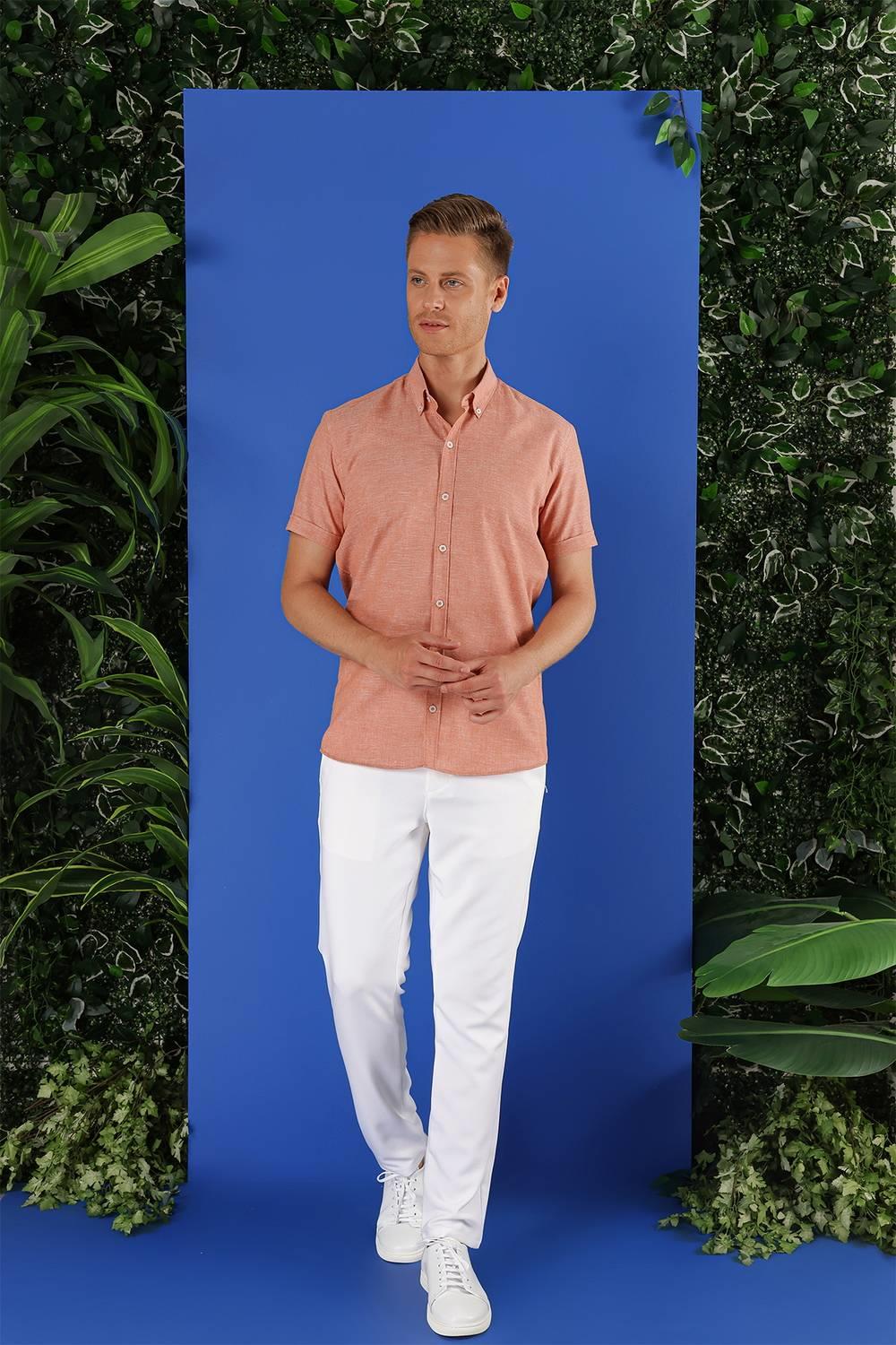 G 1556 Slim Fit Kiremit Klasik Gömlek