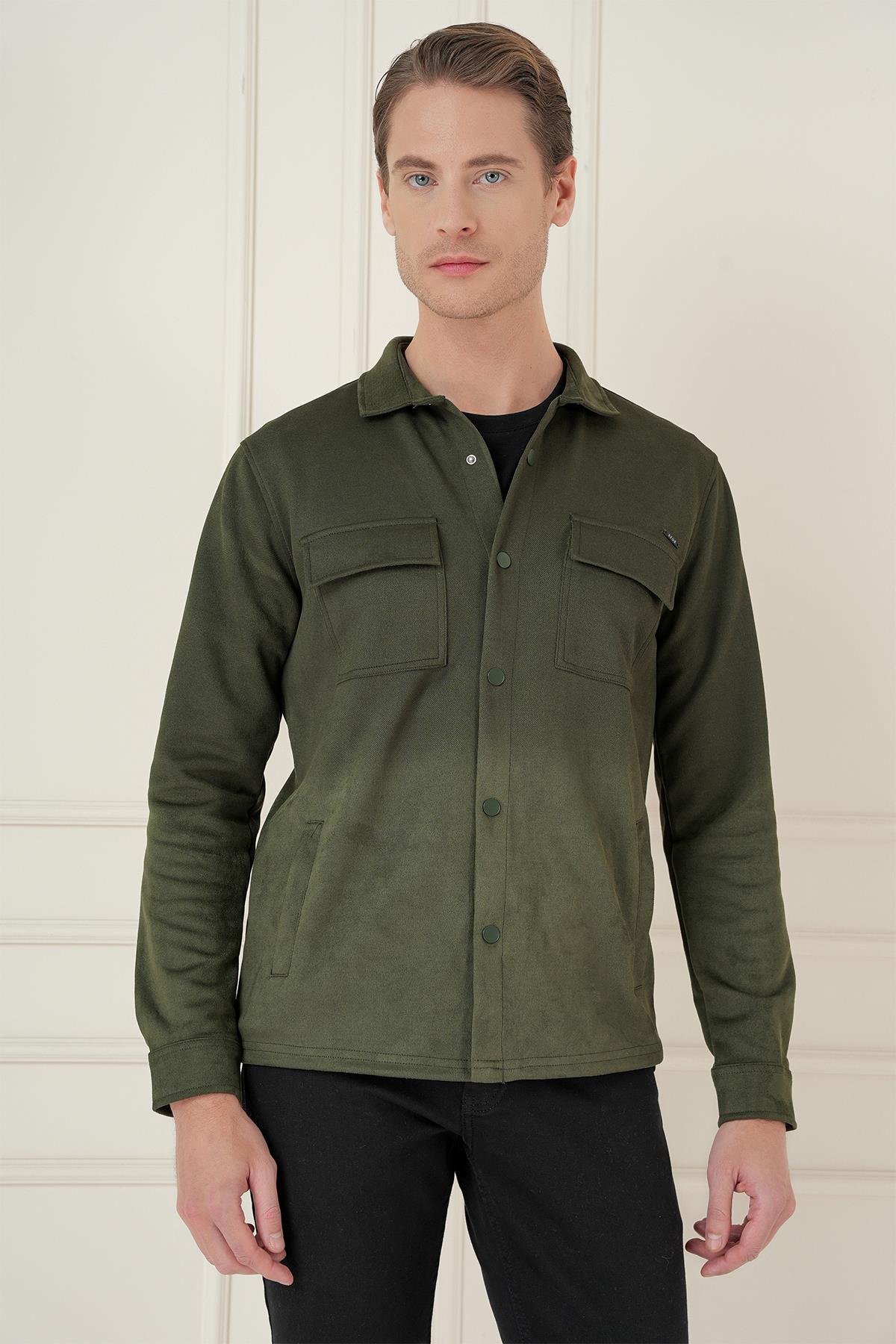 G 1578 Slim Fit Haki Klasik Gömlek