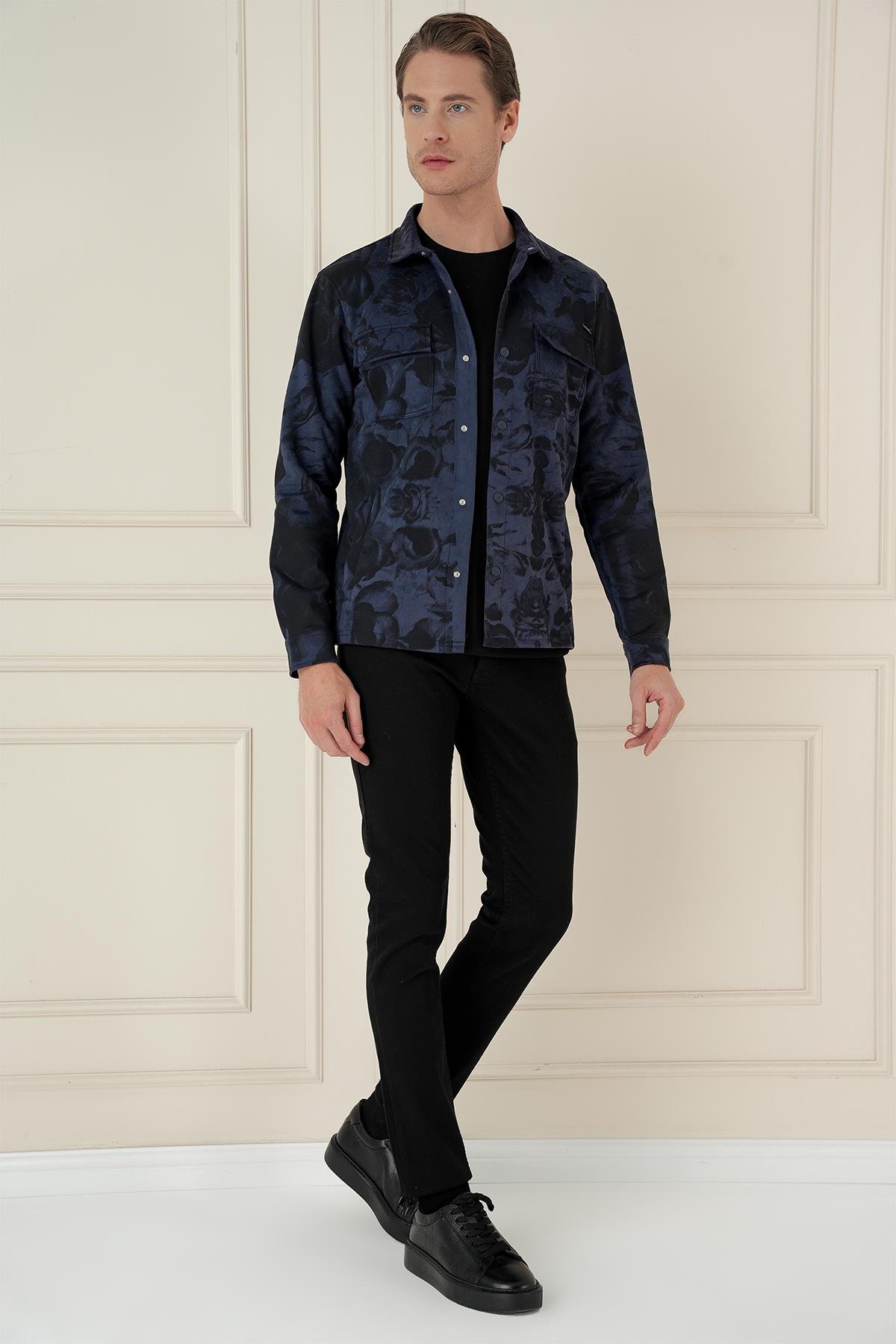 G 1578 Slim Fit Lacivert Klasik Gömlek