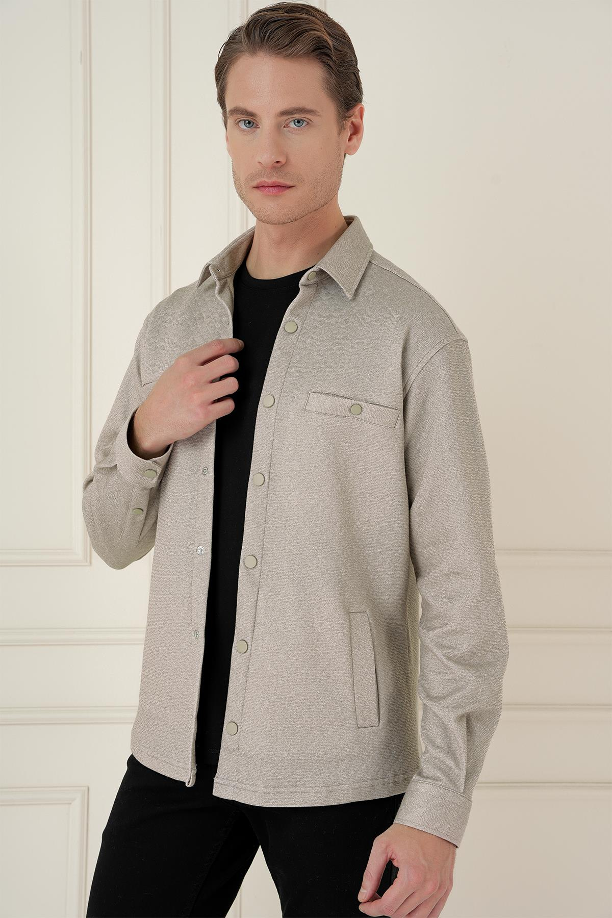 G 1581 Slim Fit Bej Klasik Gömlek