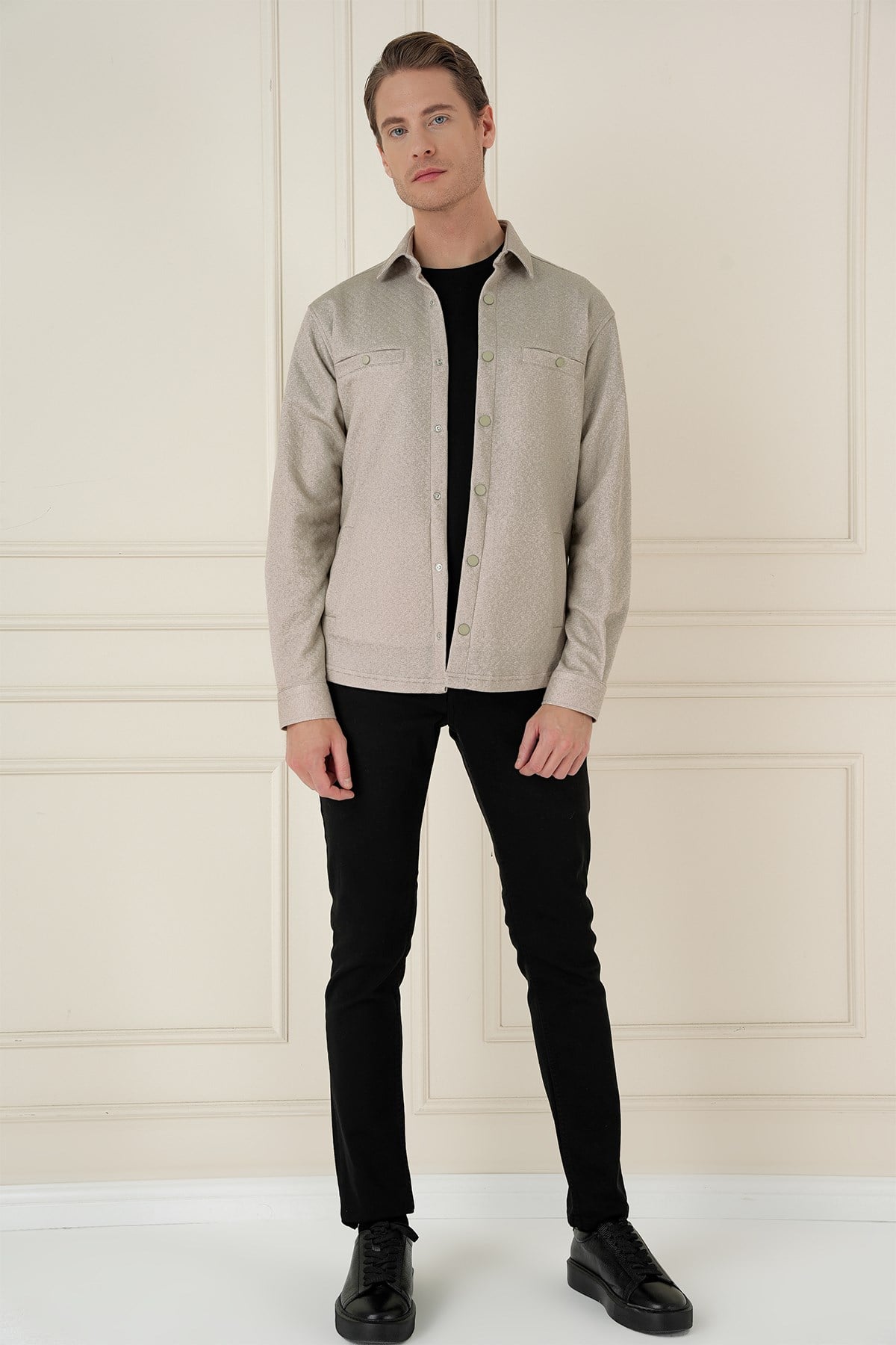 G 1581 Slim Fit Bej Klasik Gömlek