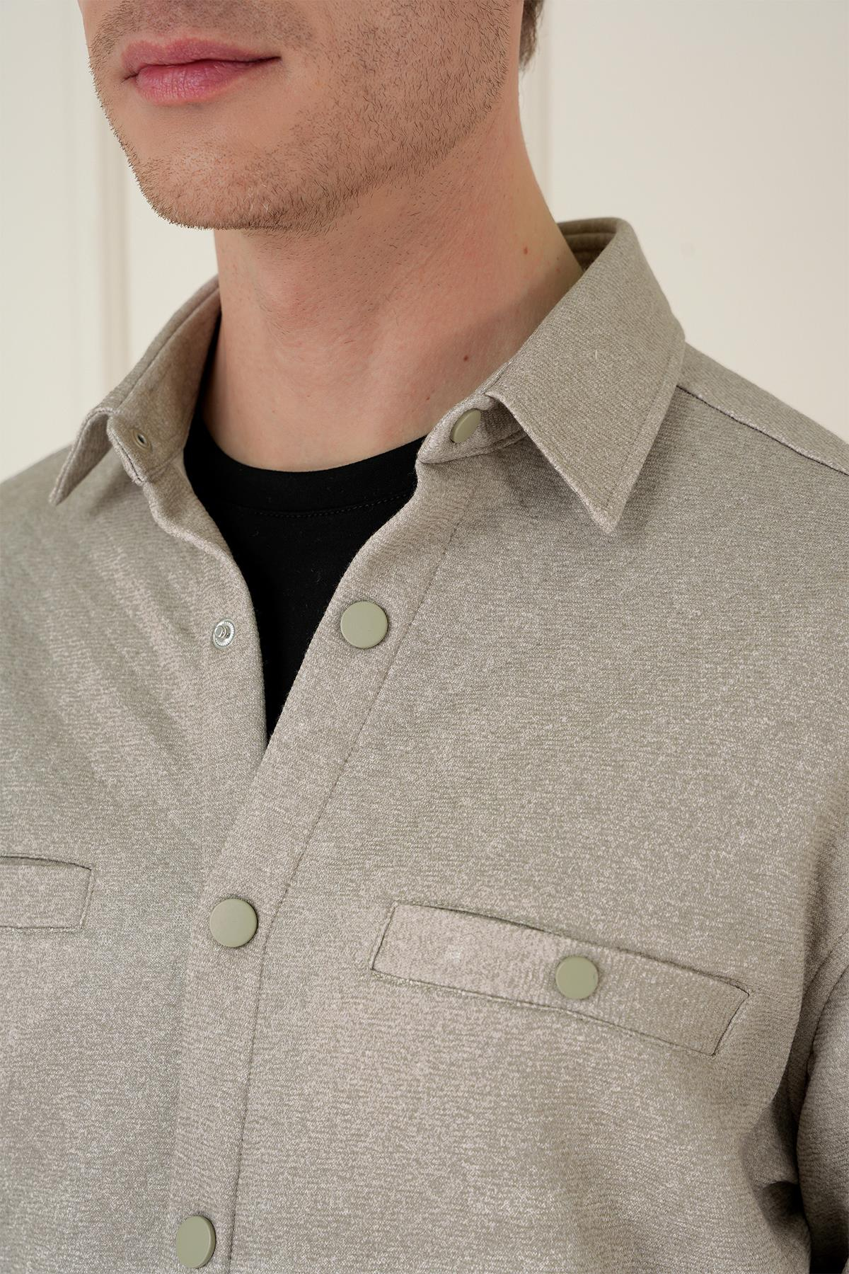 G 1581 Slim Fit Bej Klasik Gömlek