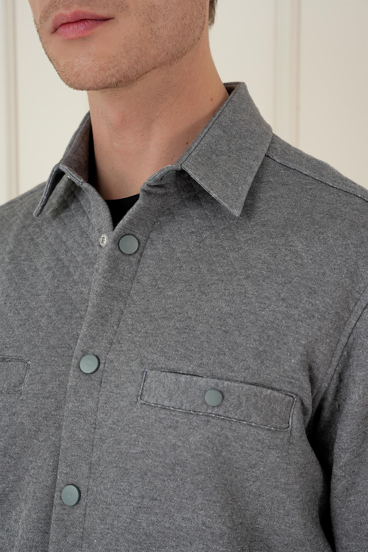 G 1581 Slim Fit Gri Klasik Gömlek